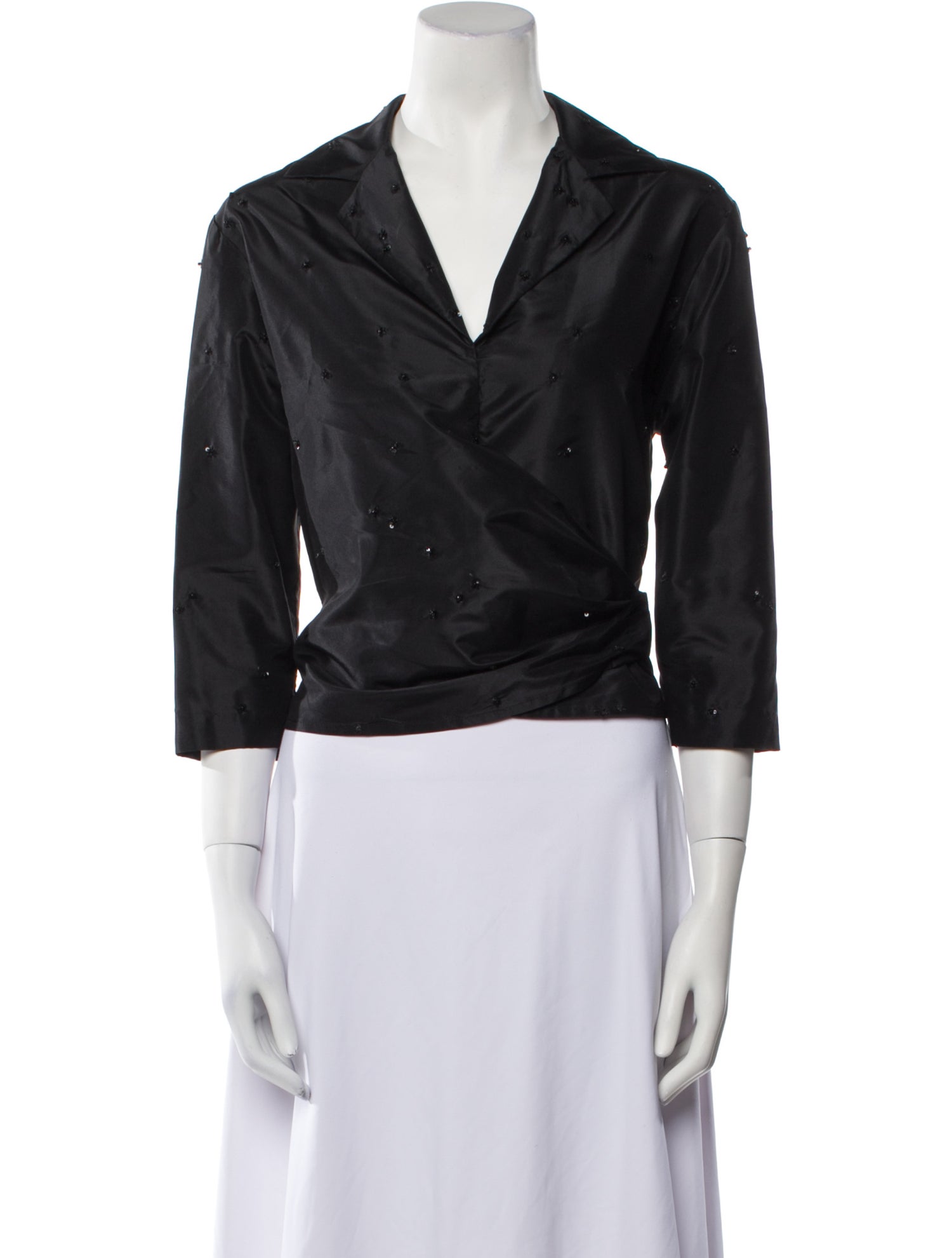 Badgley Mischka Silk Cowl Neck Crop Top