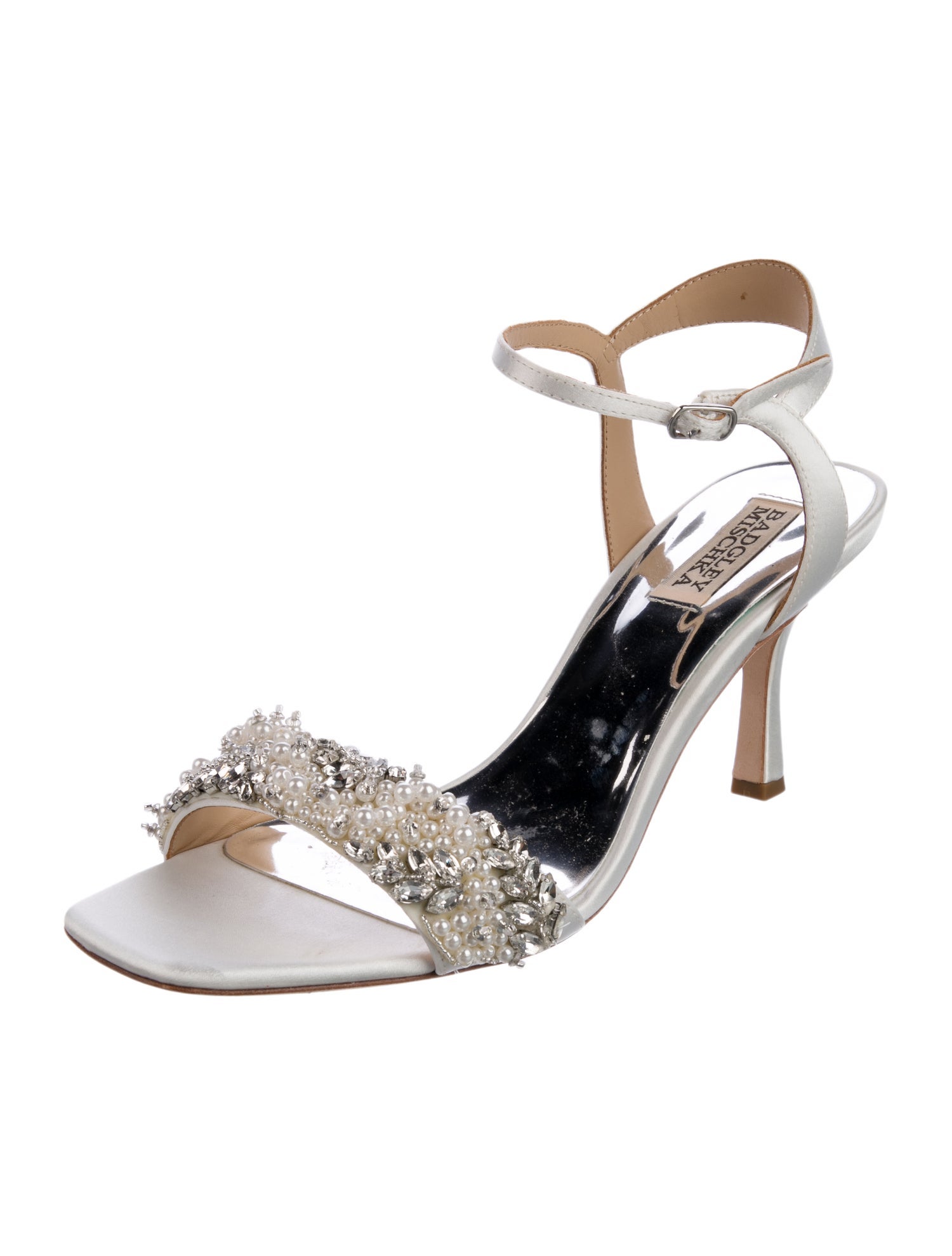 Badgley Mischka Faux Pearl Accents Satin Sandals