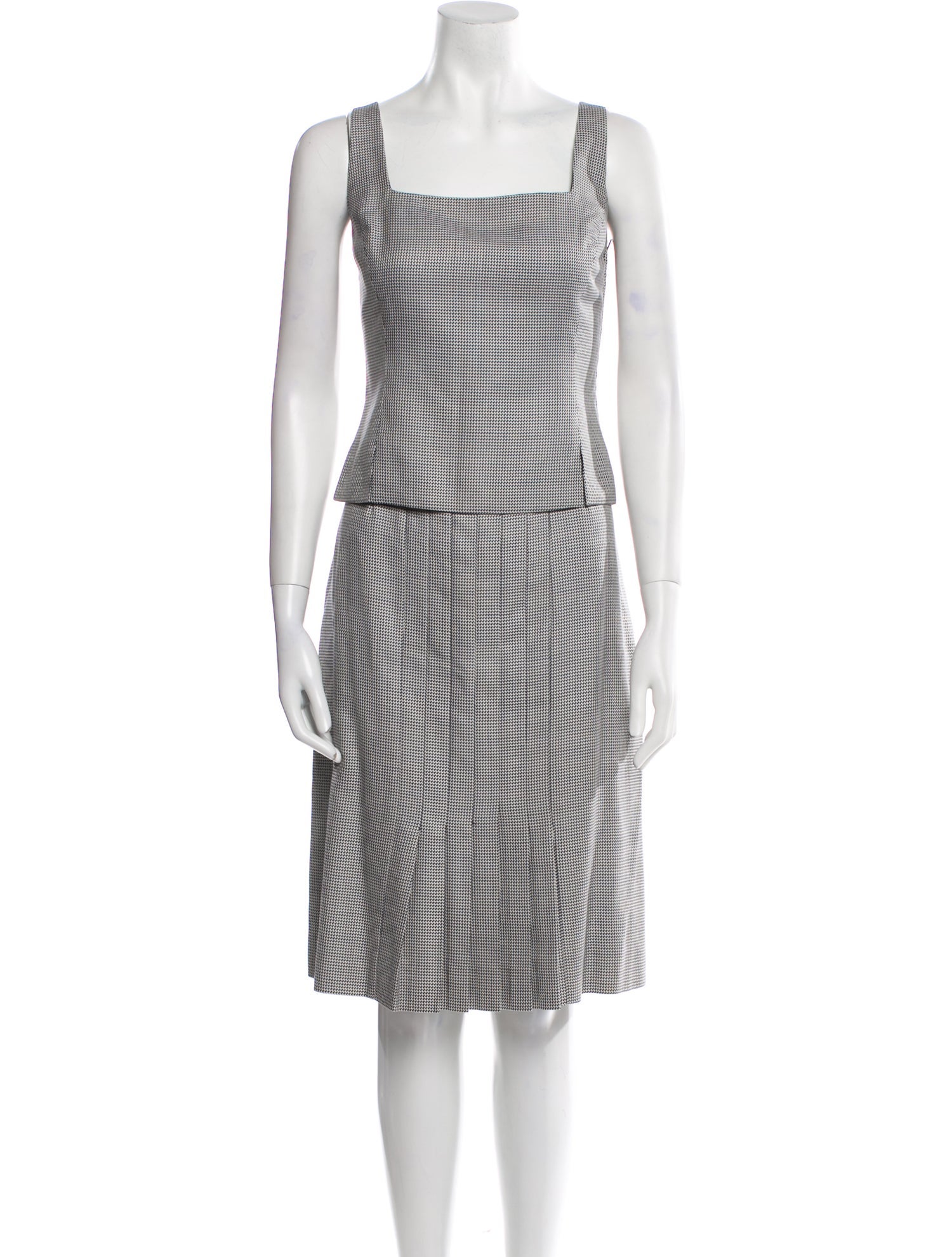 Badgley Mischka Silk Plaid Print Skirt Set