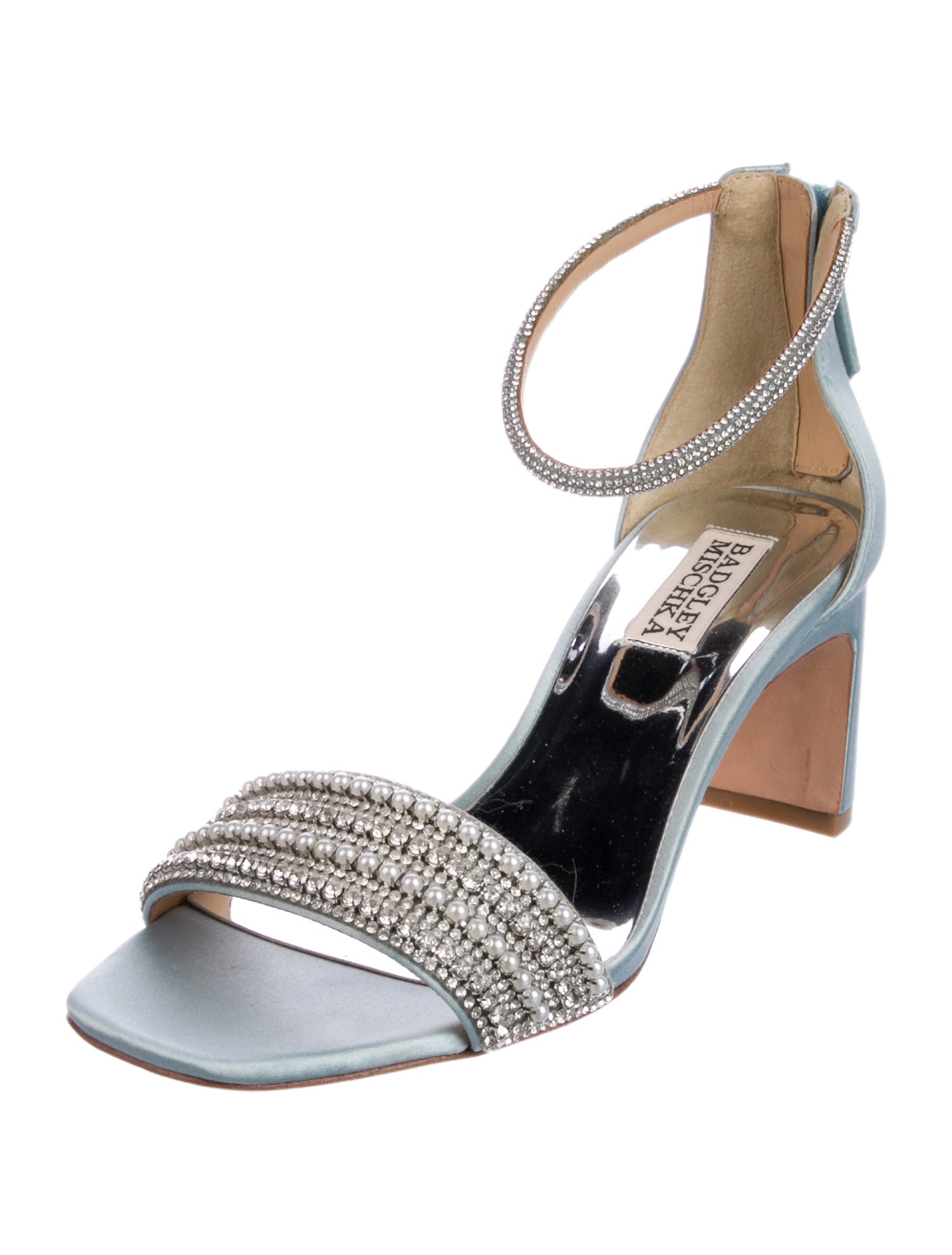 Badgley Mischka Satin Crystal Embellishments Sandals