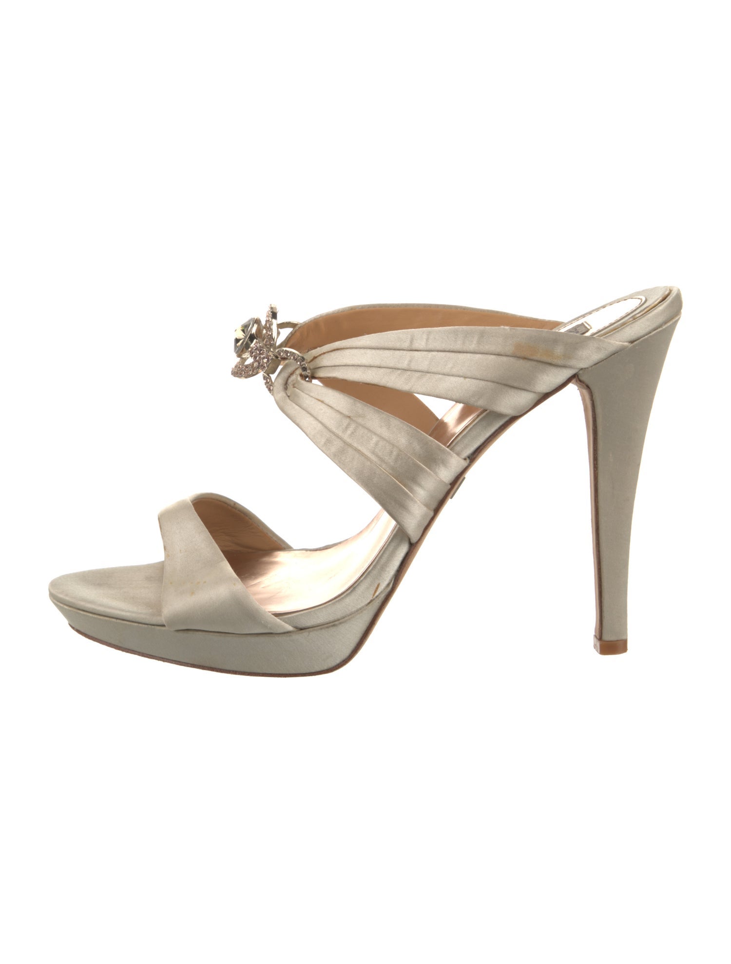 Badgley Mischka Satin Crystal Embellishments Slides