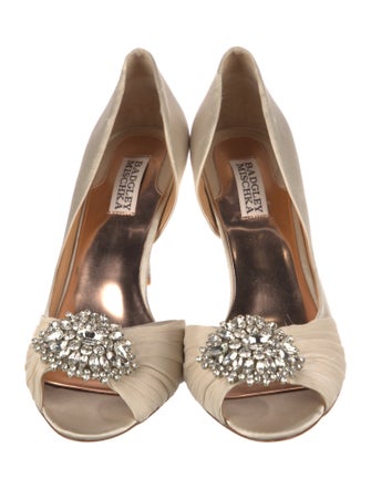 Badgley Mischka Satin Crystal Embellishments D'Orsay Pumps