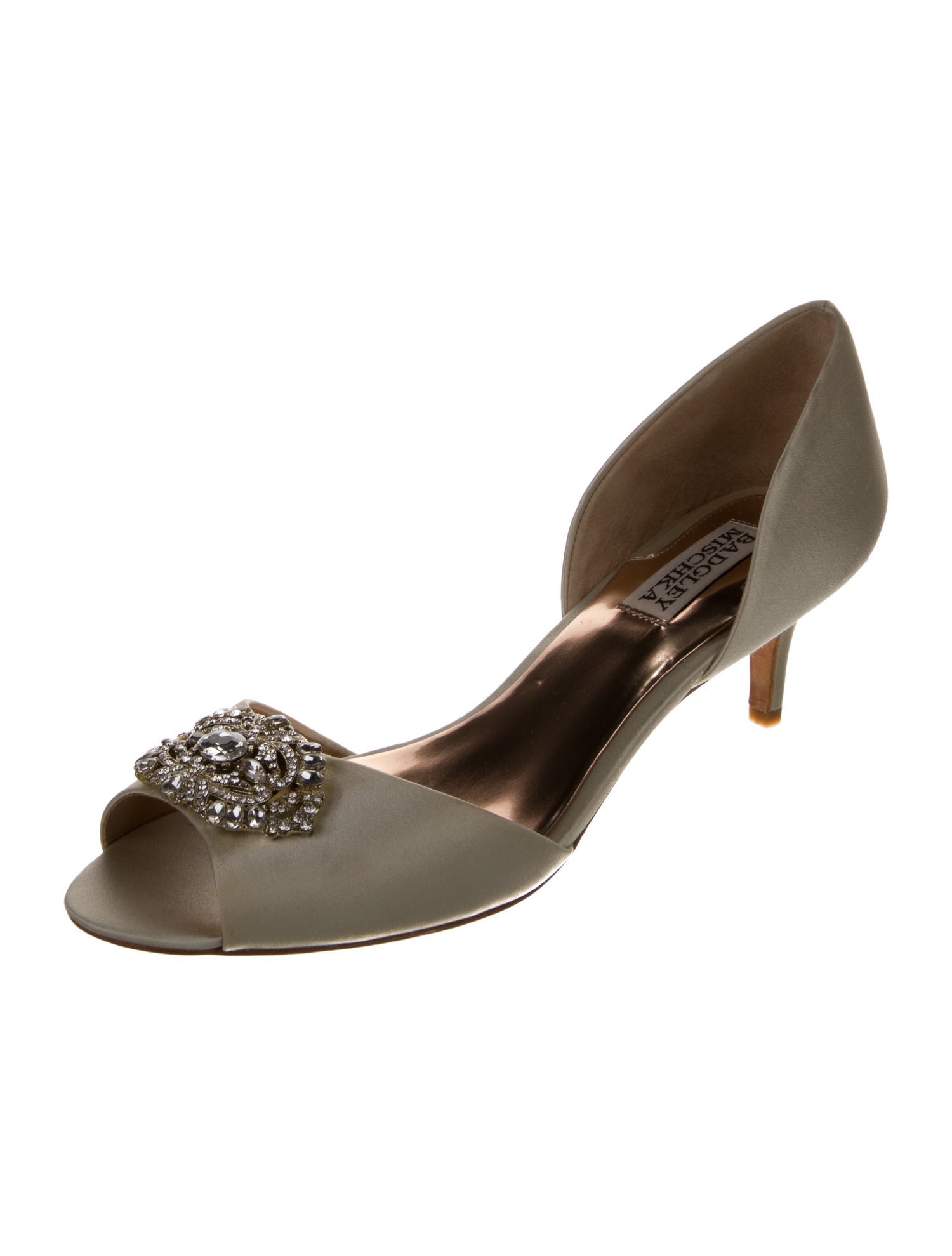 Badgley Mischka Satin Crystal Embellishments D'Orsay Pumps