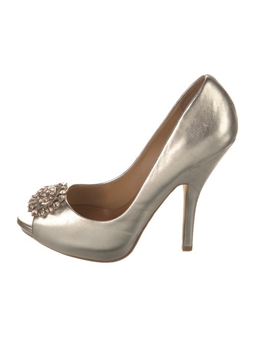 Badgley Mischka Leather Crystal Embellishments Pumps