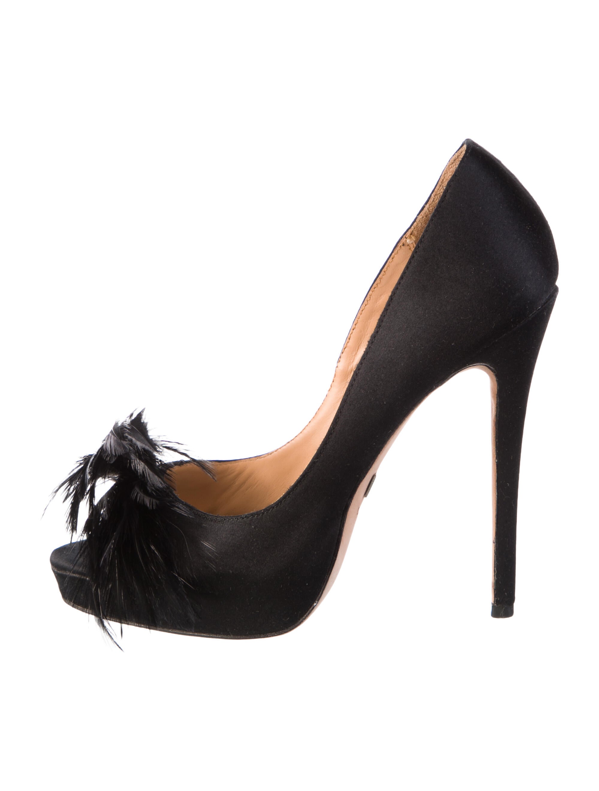 Badgley Mischka Satin Feather Trim Pumps