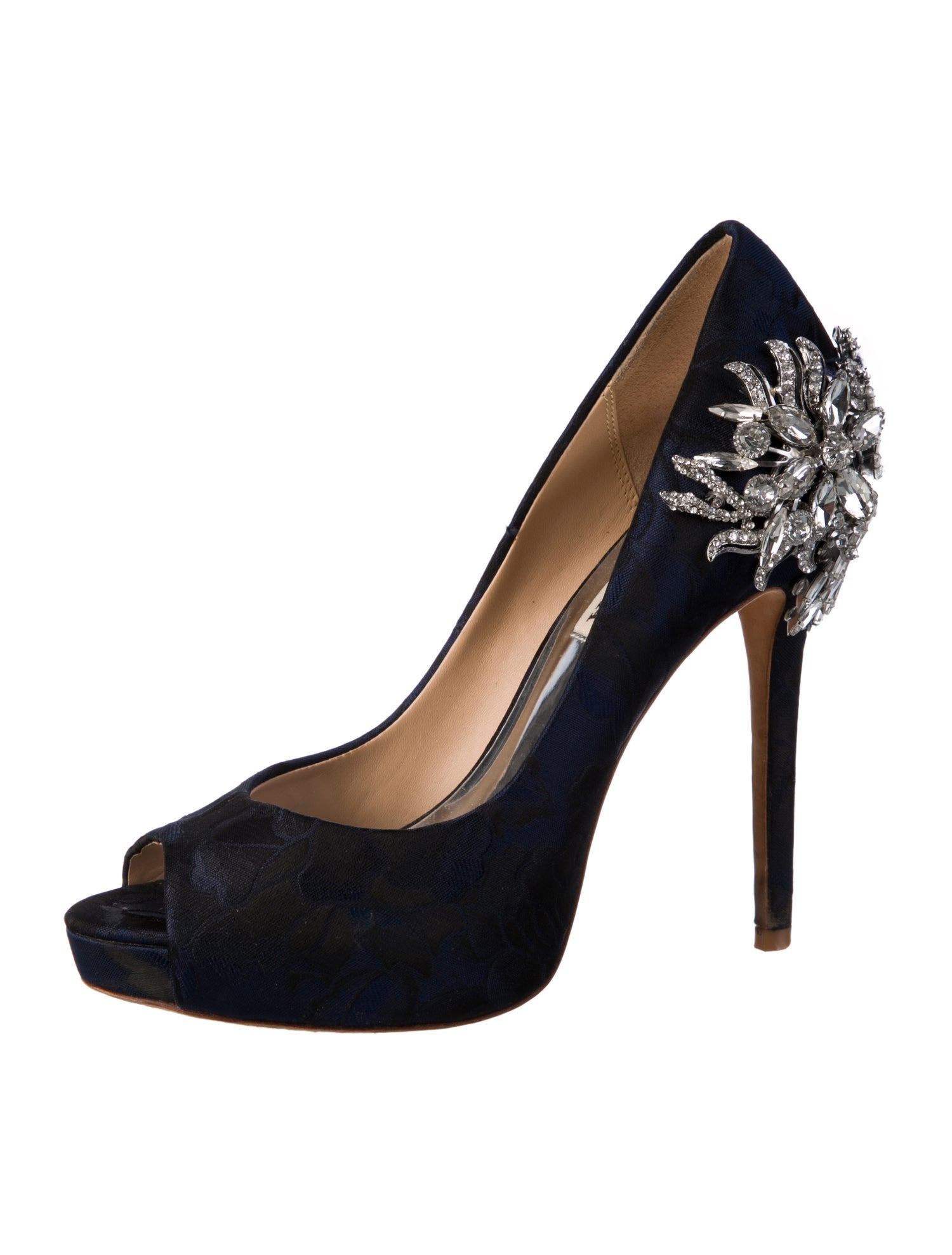 Badgley Mischka Satin Crystal Embellishments Slingback Sandals