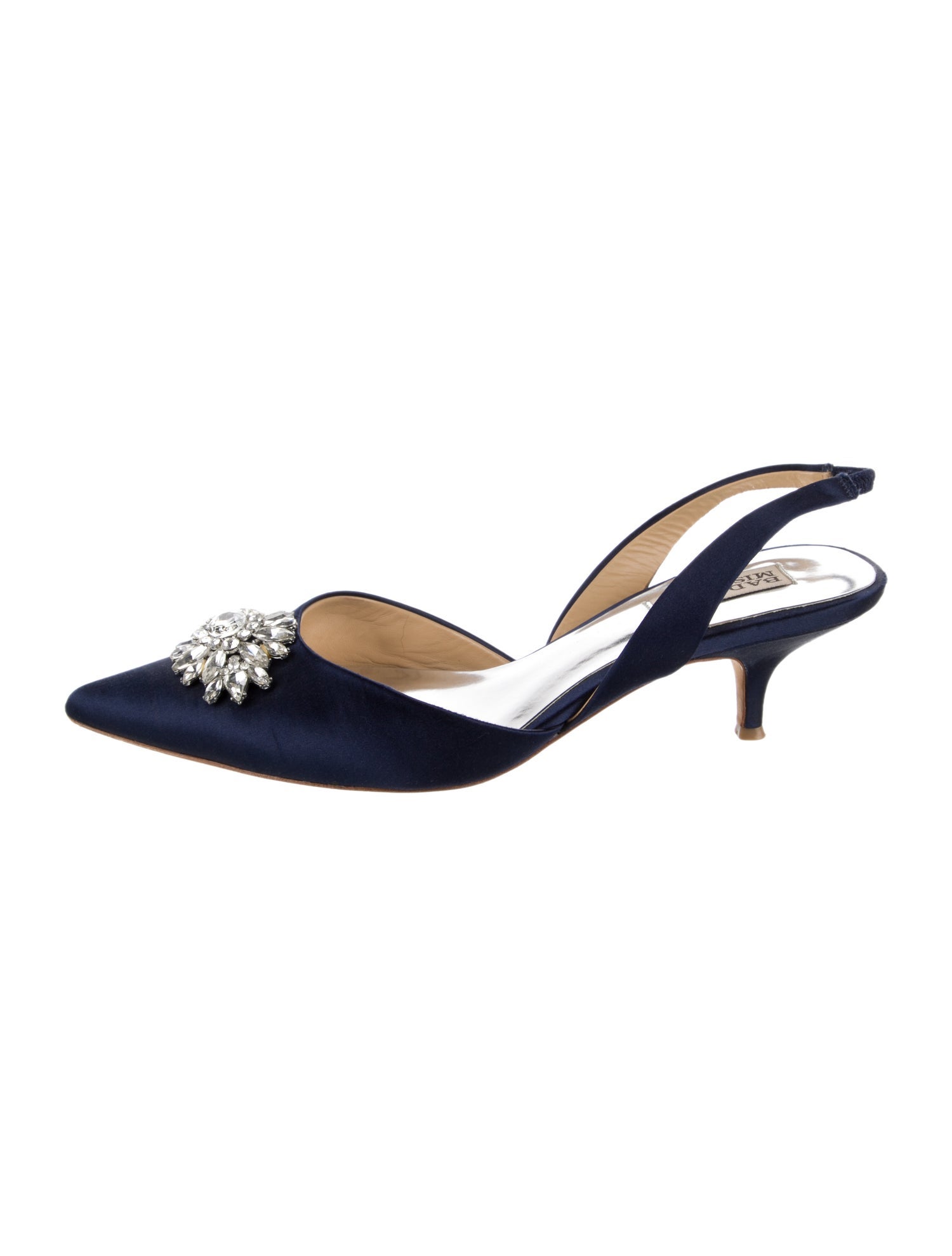 Badgley Mischka Satin Crystal Embellishments Slingback Pumps