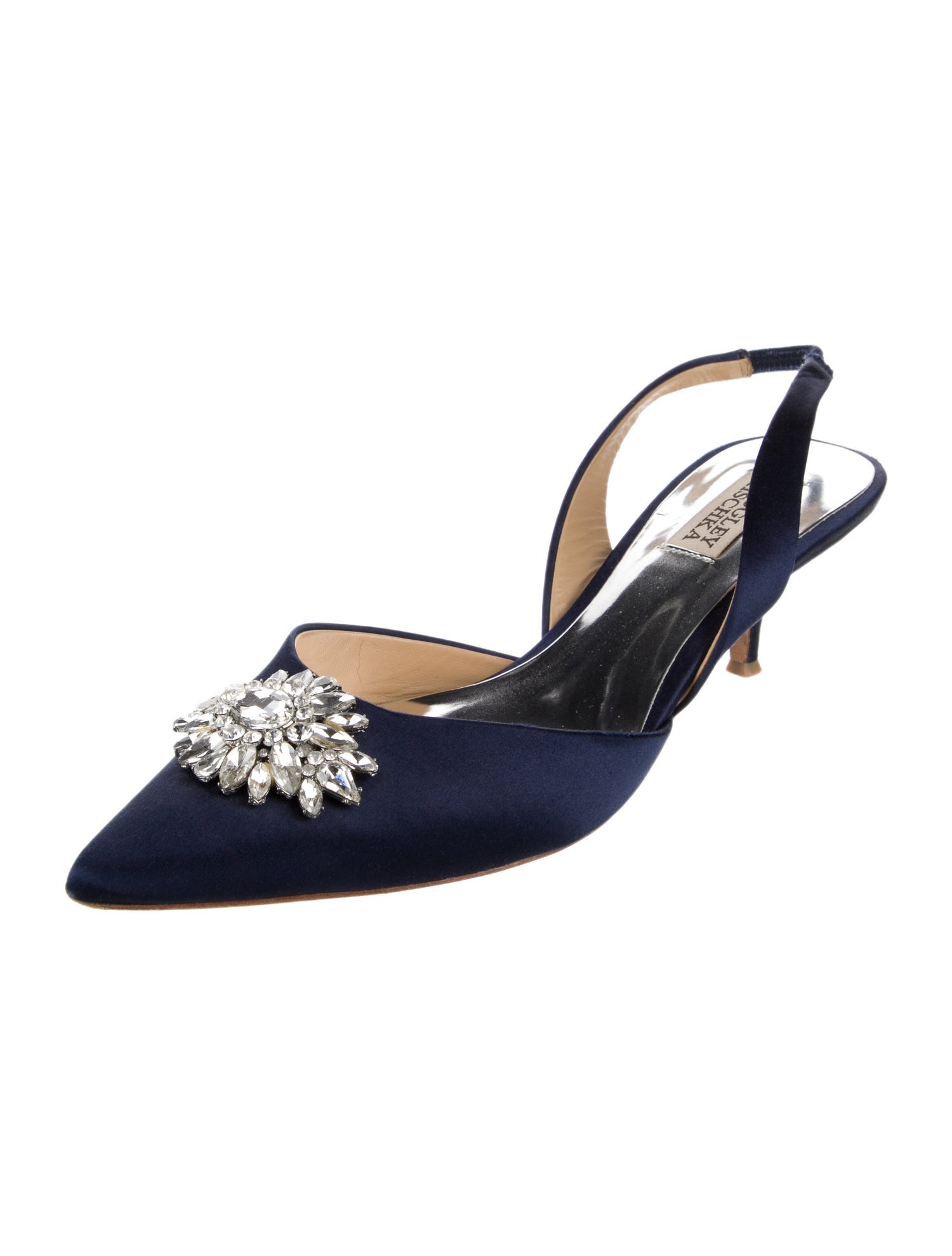Badgley Mischka Satin Crystal Embellishments Slingback Pumps