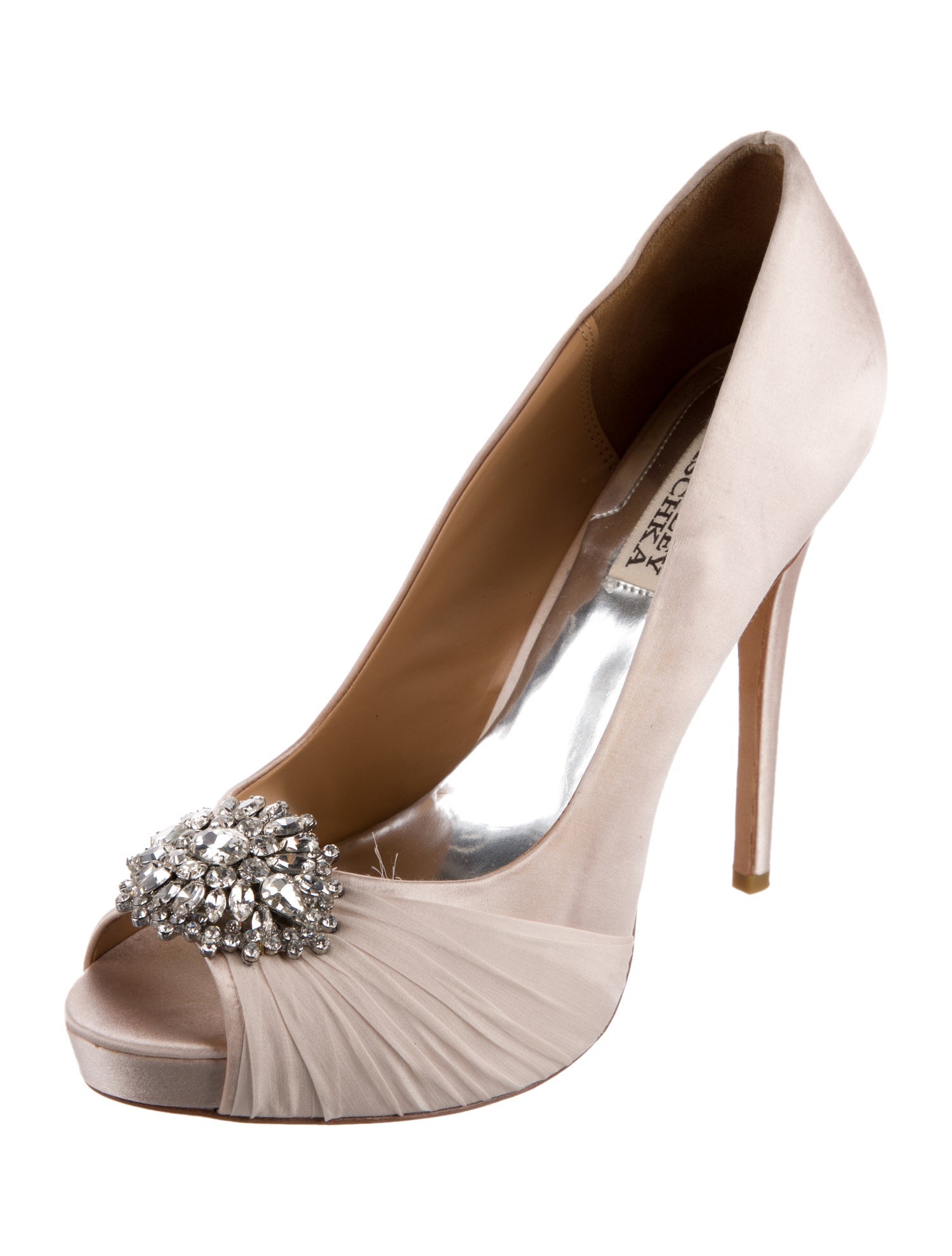 Badgley Mischka Satin Crystal Embellishments Pumps