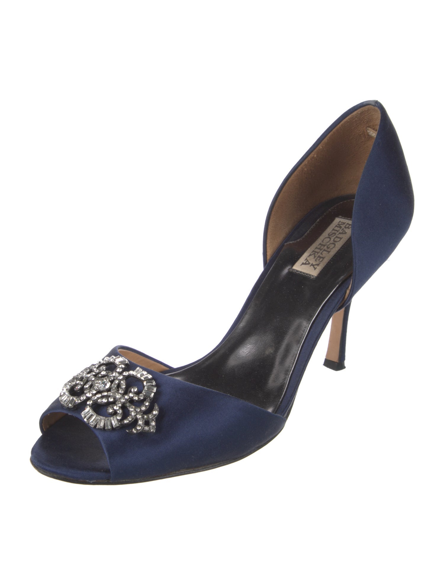 Badgley Mischka Satin Crystal Embellishments D'Orsay Pumps