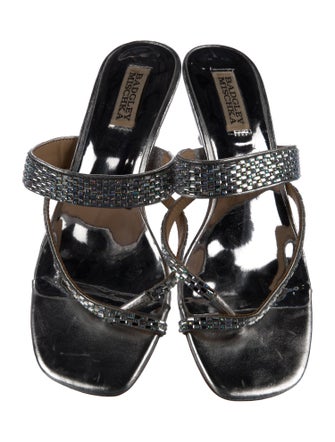 Badgley Mischka Leather Crystal Embellishments Slides