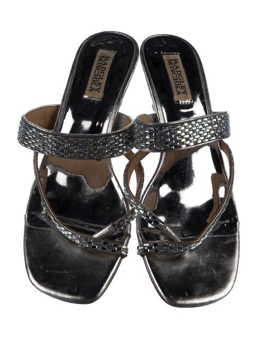 Badgley Mischka Leather Crystal Embellishments Slides