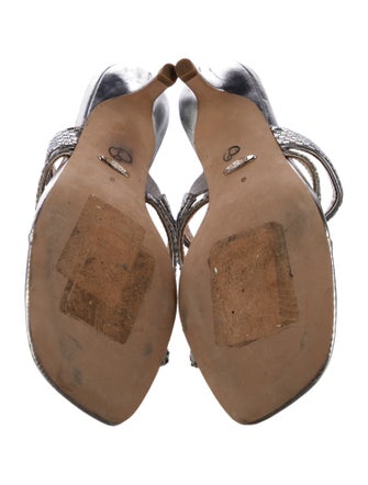 Badgley Mischka Leather Crystal Embellishments Slides