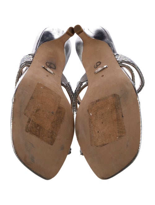 Badgley Mischka Leather Crystal Embellishments Slides