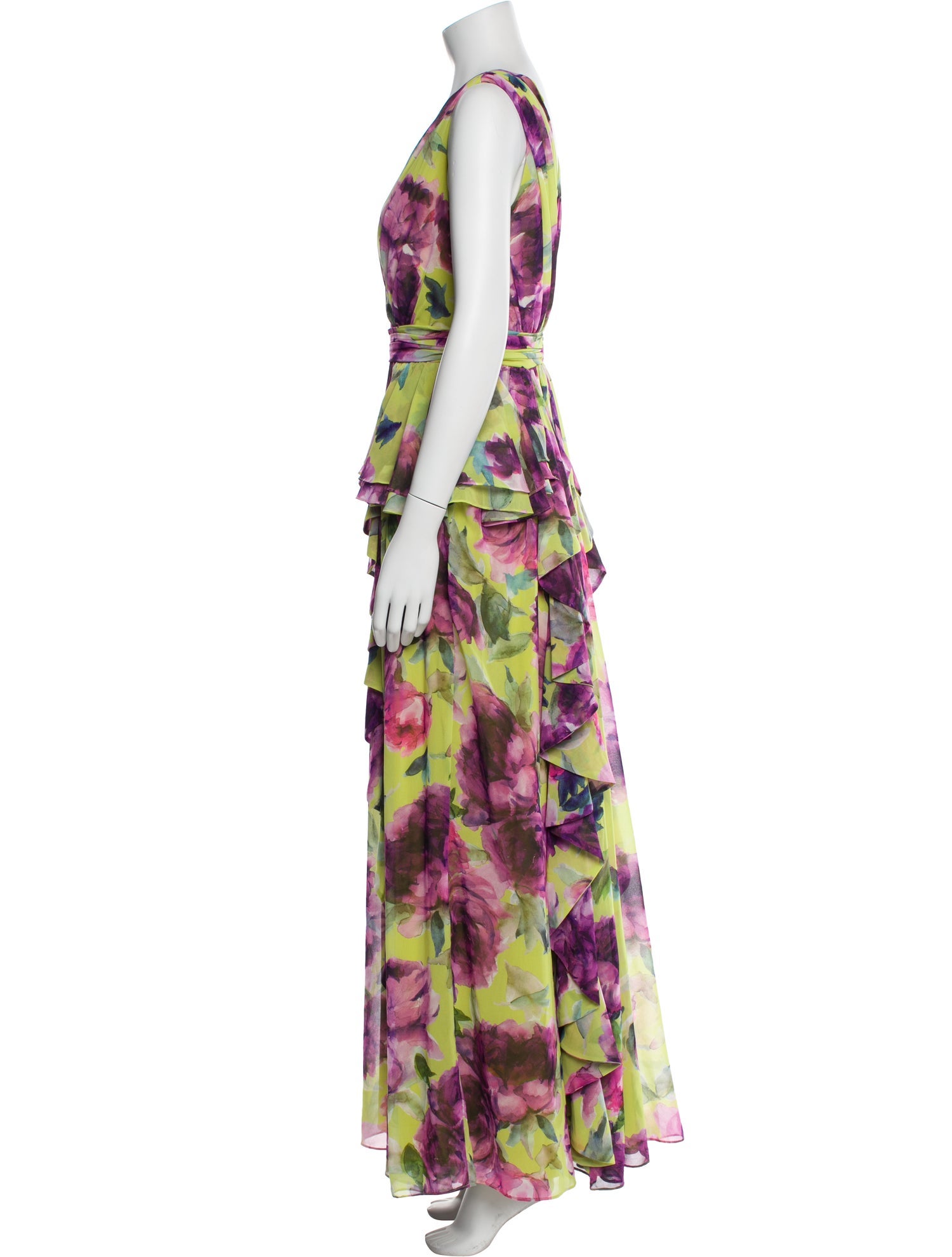 Badgley Mischka Floral Print Long Dress