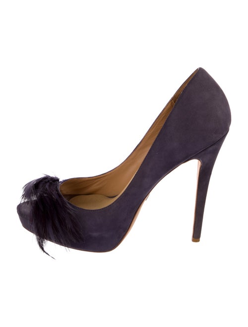 Badgley Mischka Suede Feather Trim Pumps