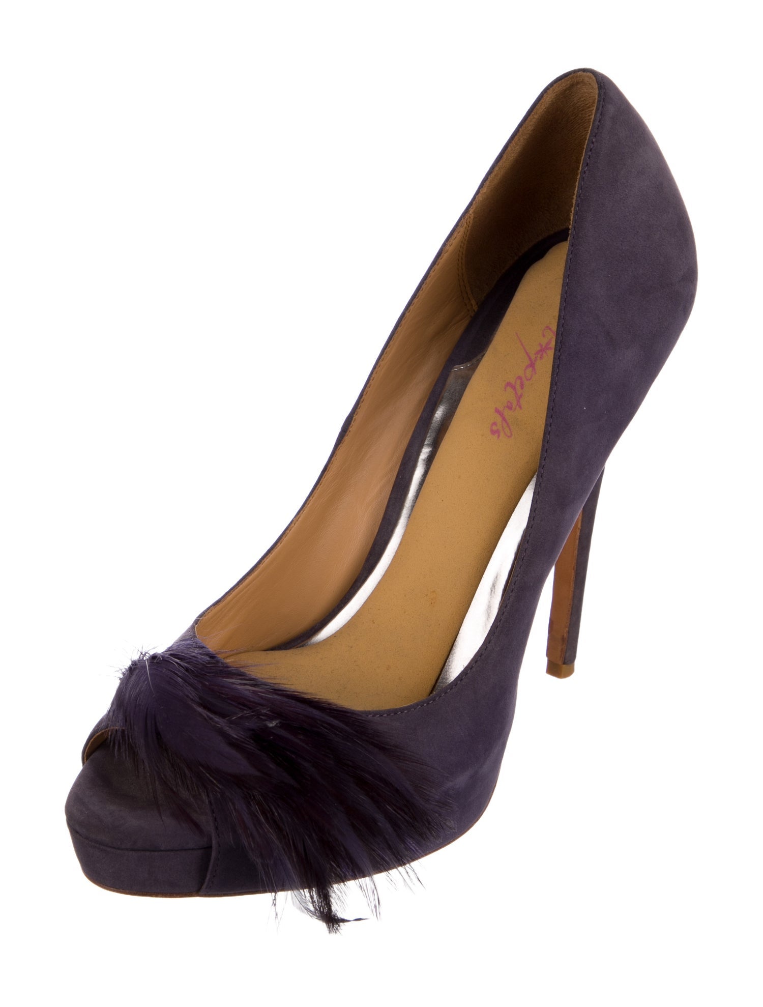 Badgley Mischka Suede Feather Trim Pumps