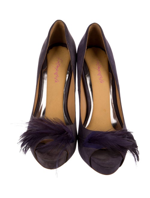 Badgley Mischka Suede Feather Trim Pumps