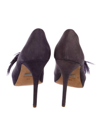 Badgley Mischka Suede Feather Trim Pumps