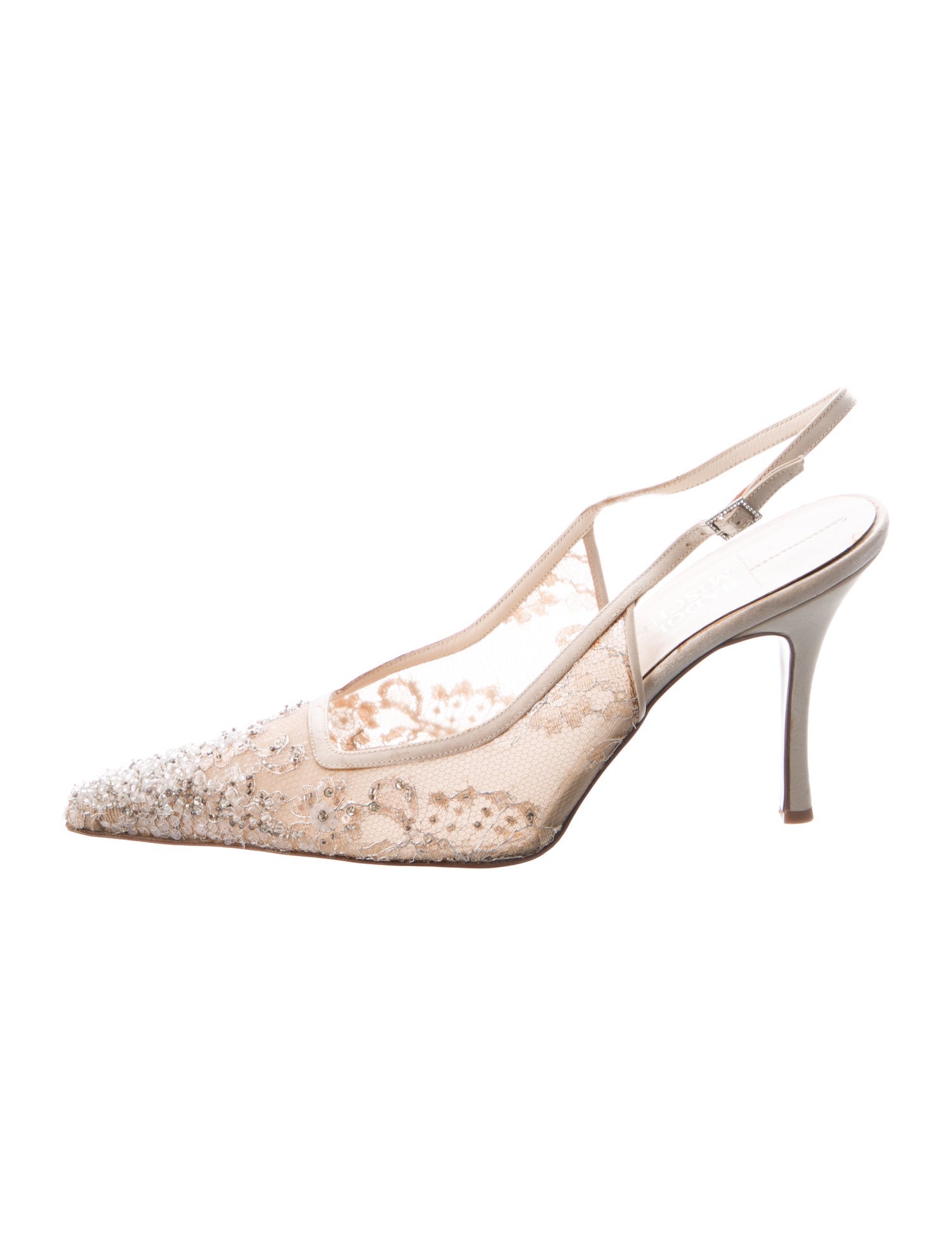 Badgley Mischka Satin Lace Pattern Slingback Pumps