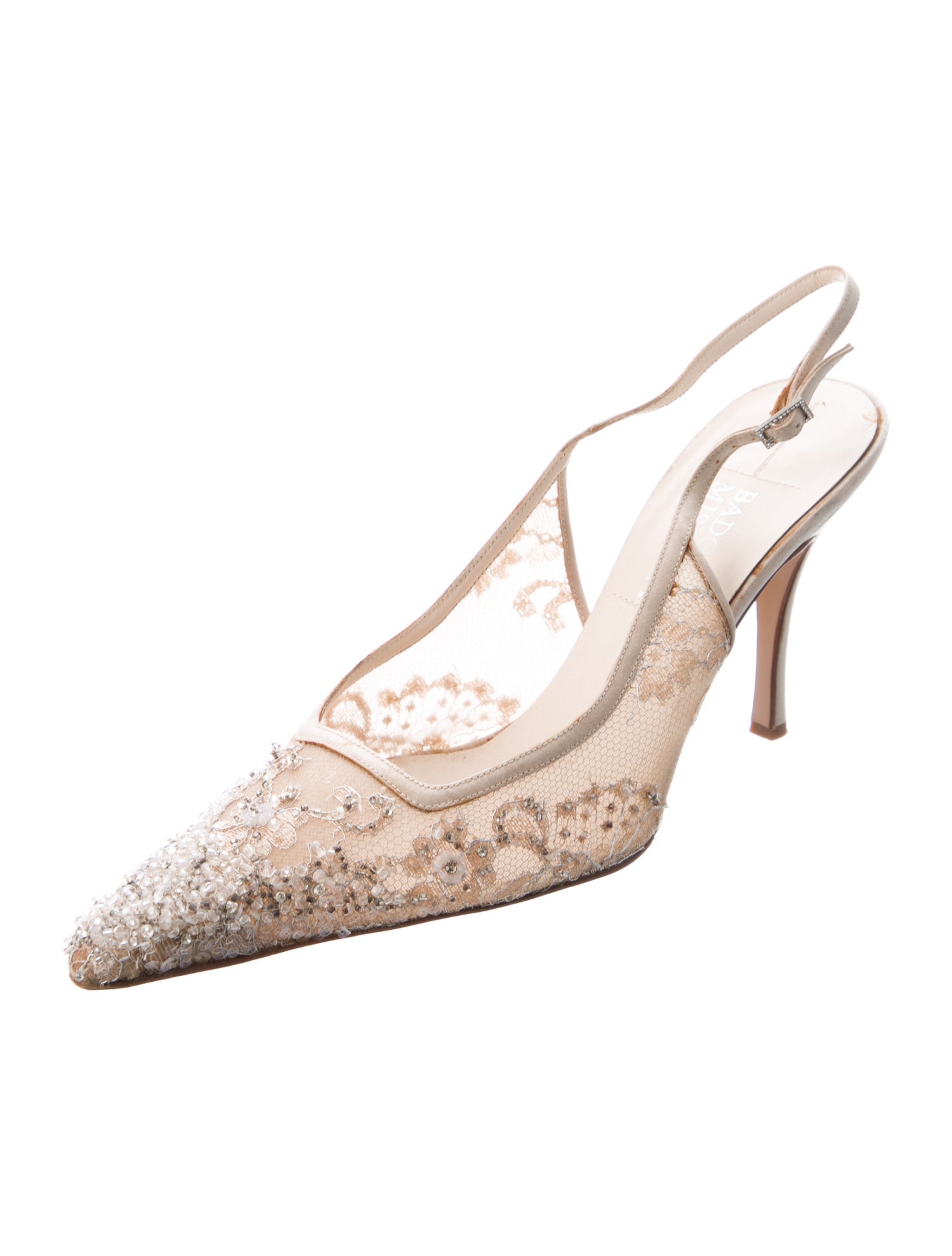 Badgley Mischka Satin Lace Pattern Slingback Pumps