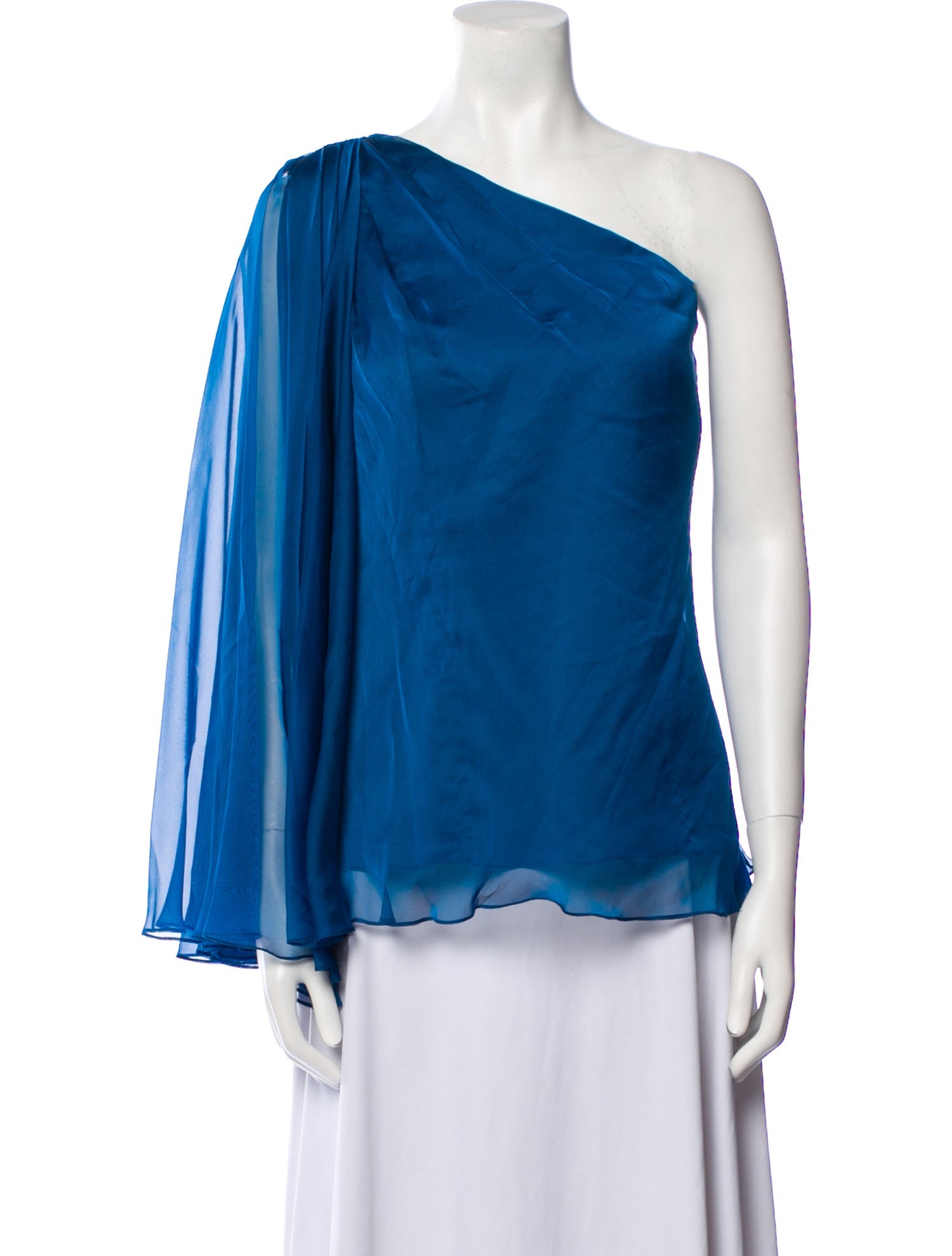 Badgley Mischka One-Shoulder Long Sleeve Blouse