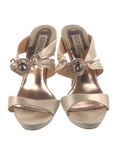 Badgley Mischka Satin Crystal Embellishments Slides