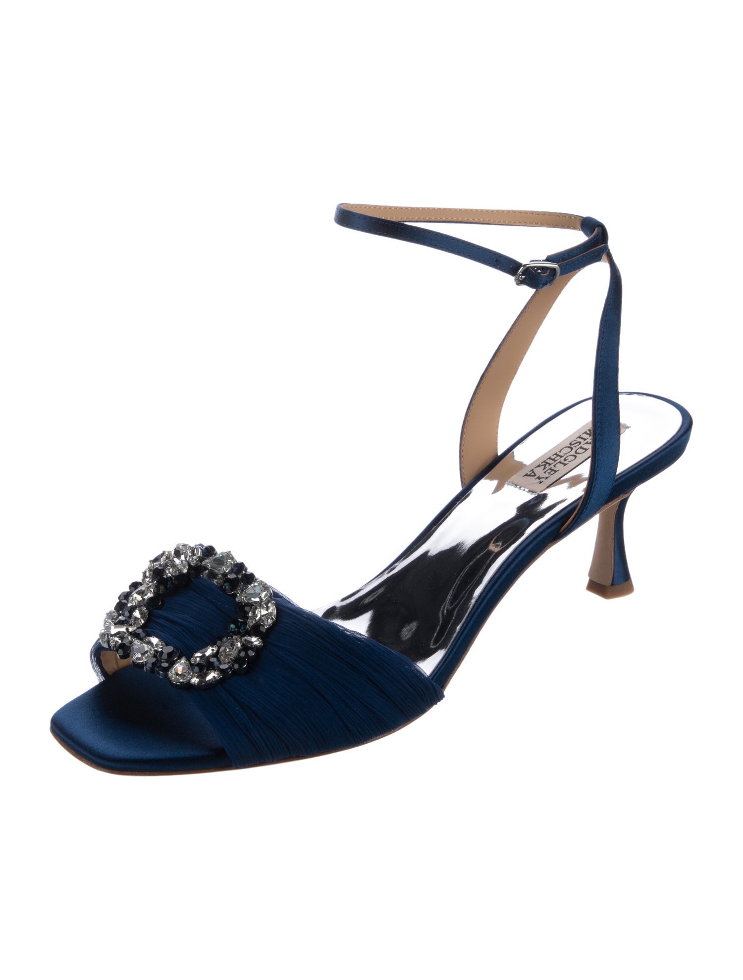 Badgley Mischka Satin Crystal Embellishments Sandals