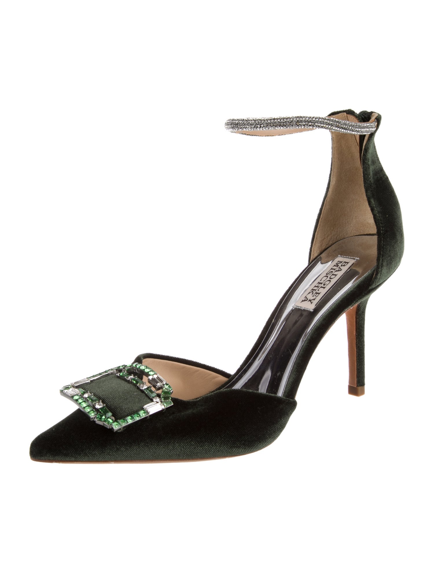 Badgley Mischka Satin Crystal Embellishments D'Orsay Pumps