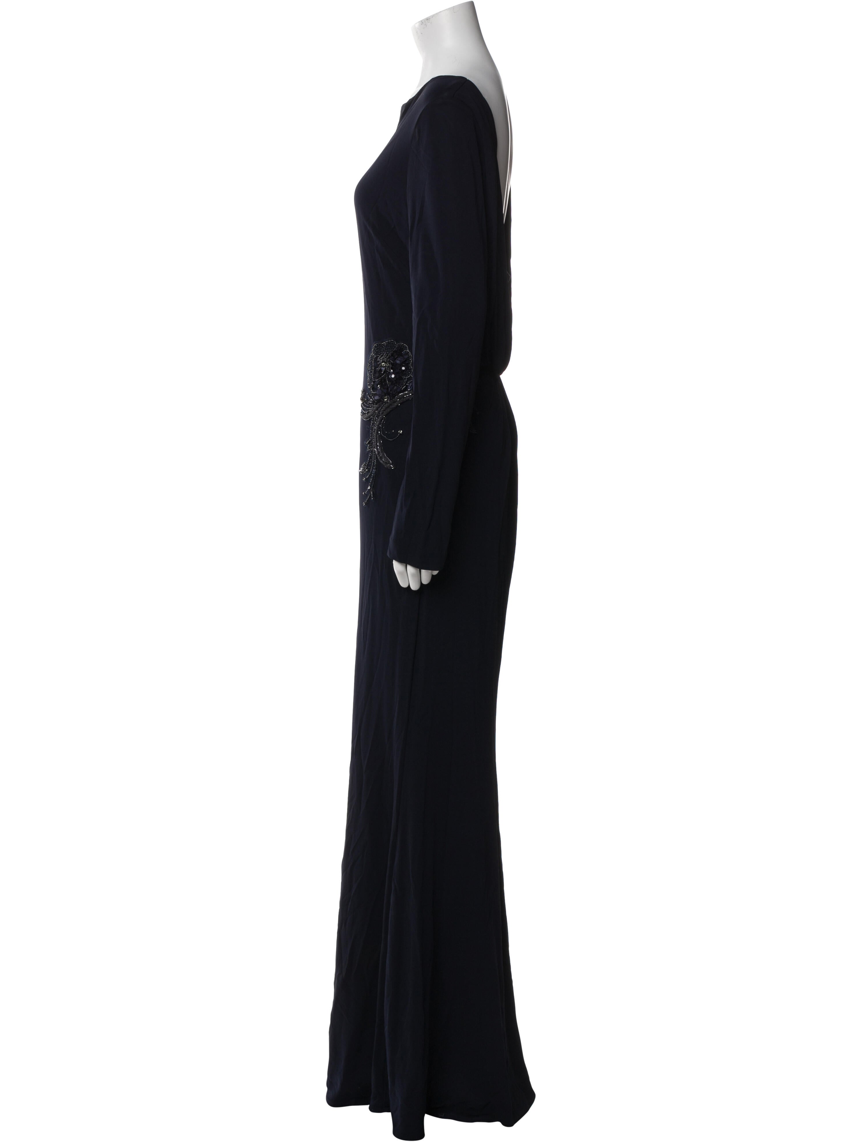 Badgley Mischka Bateau Neckline Long Dress