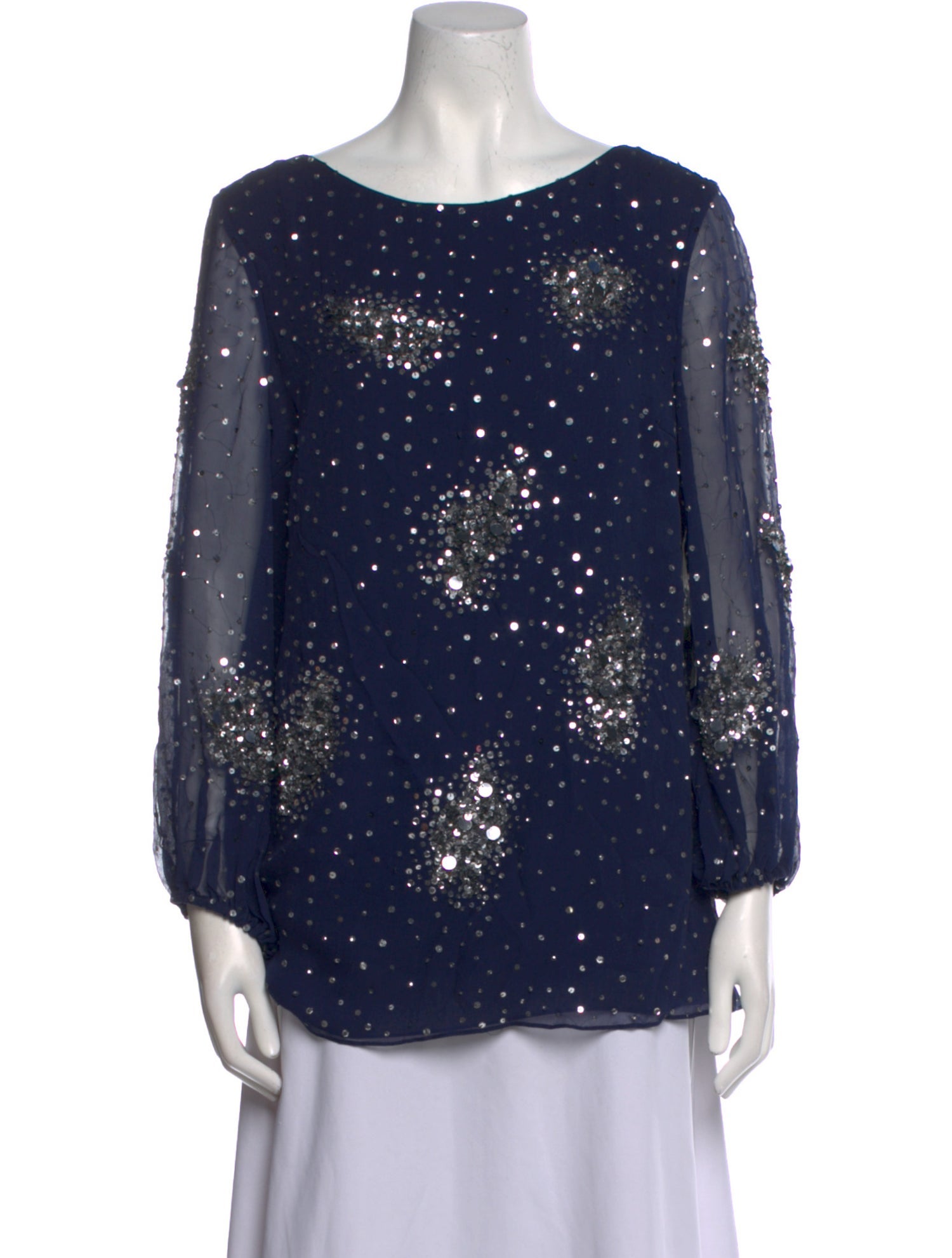 Badgley Mischka Printed Bateau Neckline Blouse