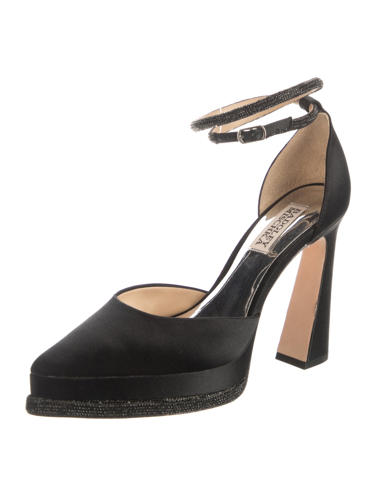Badgley Mischka Satin Crystal Embellishments D'Orsay Pumps