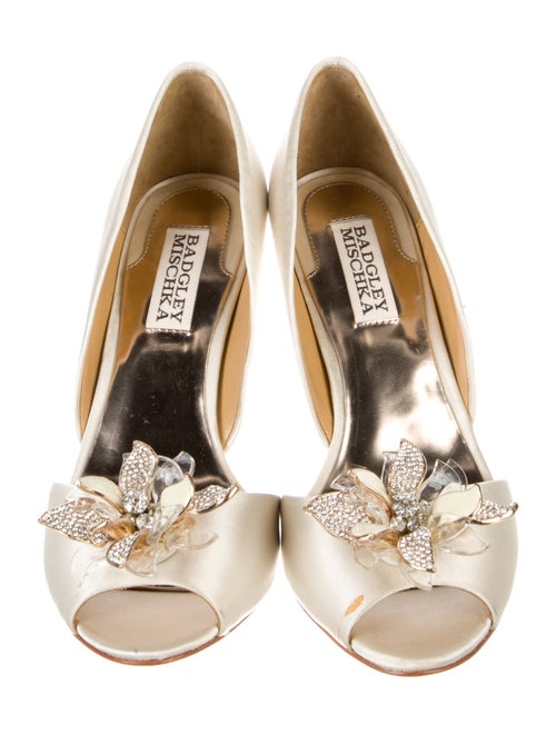 Badgley Mischka Satin Crystal Embellishments D'Orsay Pumps
