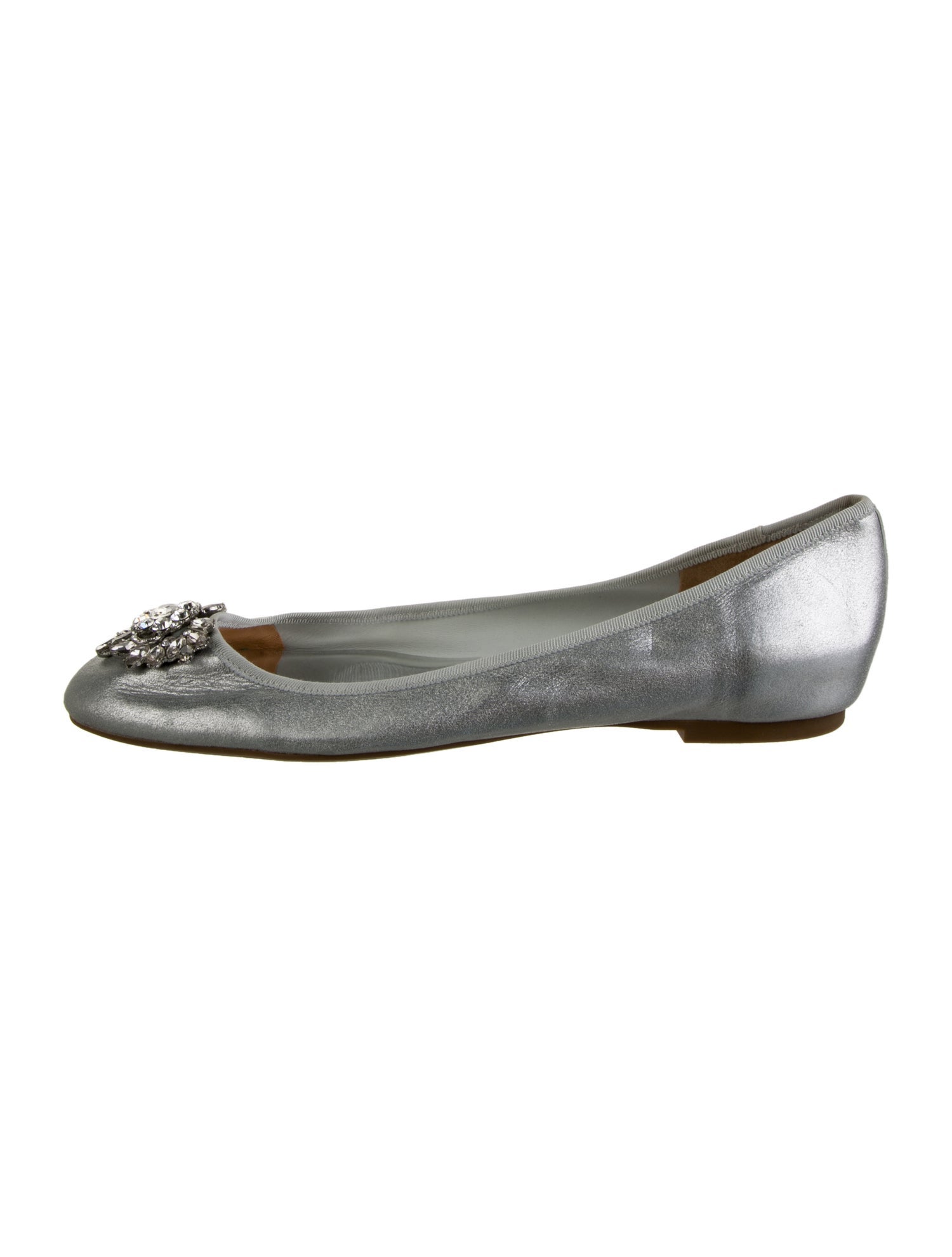 Badgley Mischka Leather Crystal Embellishments Ballet Flats