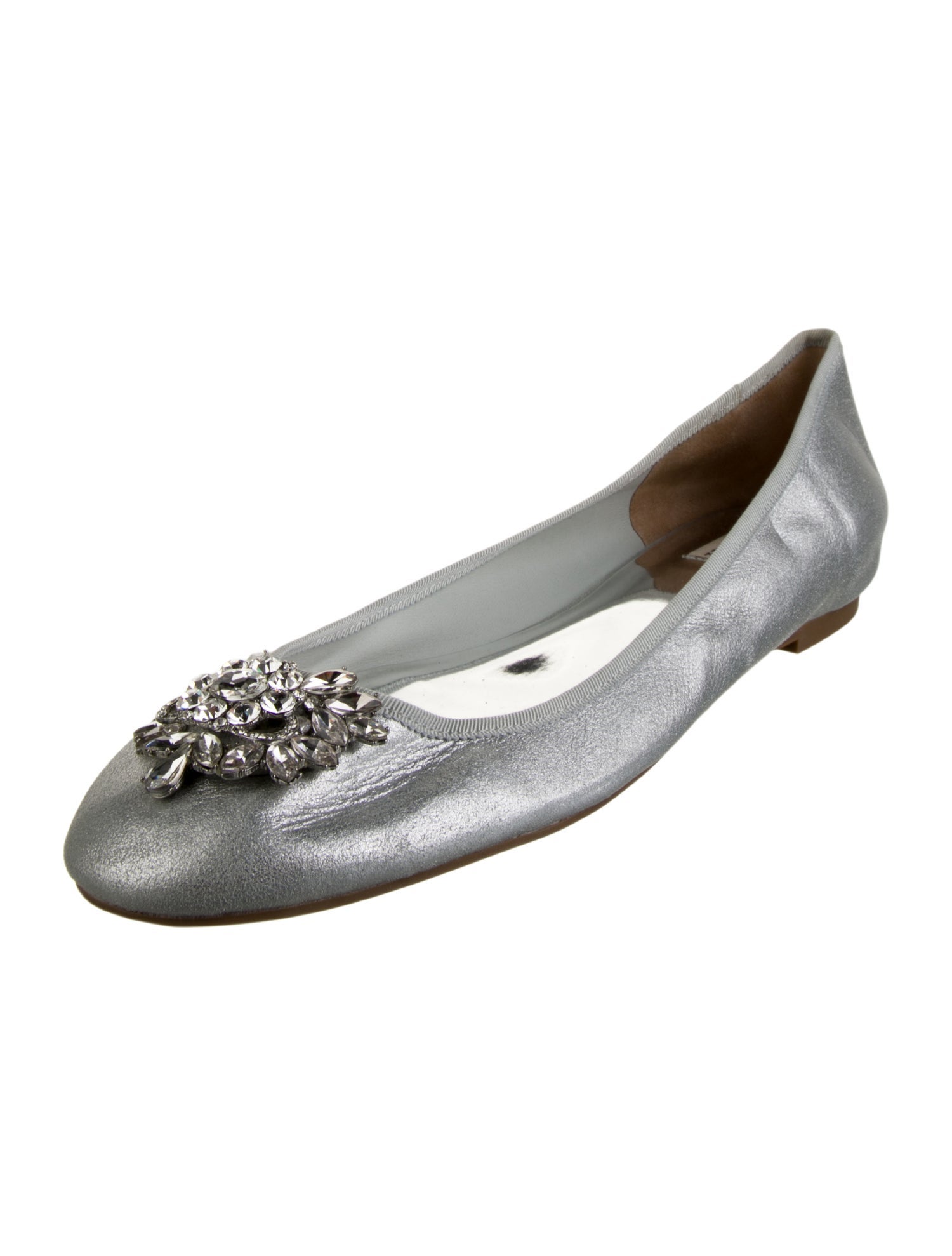Badgley Mischka Leather Crystal Embellishments Ballet Flats