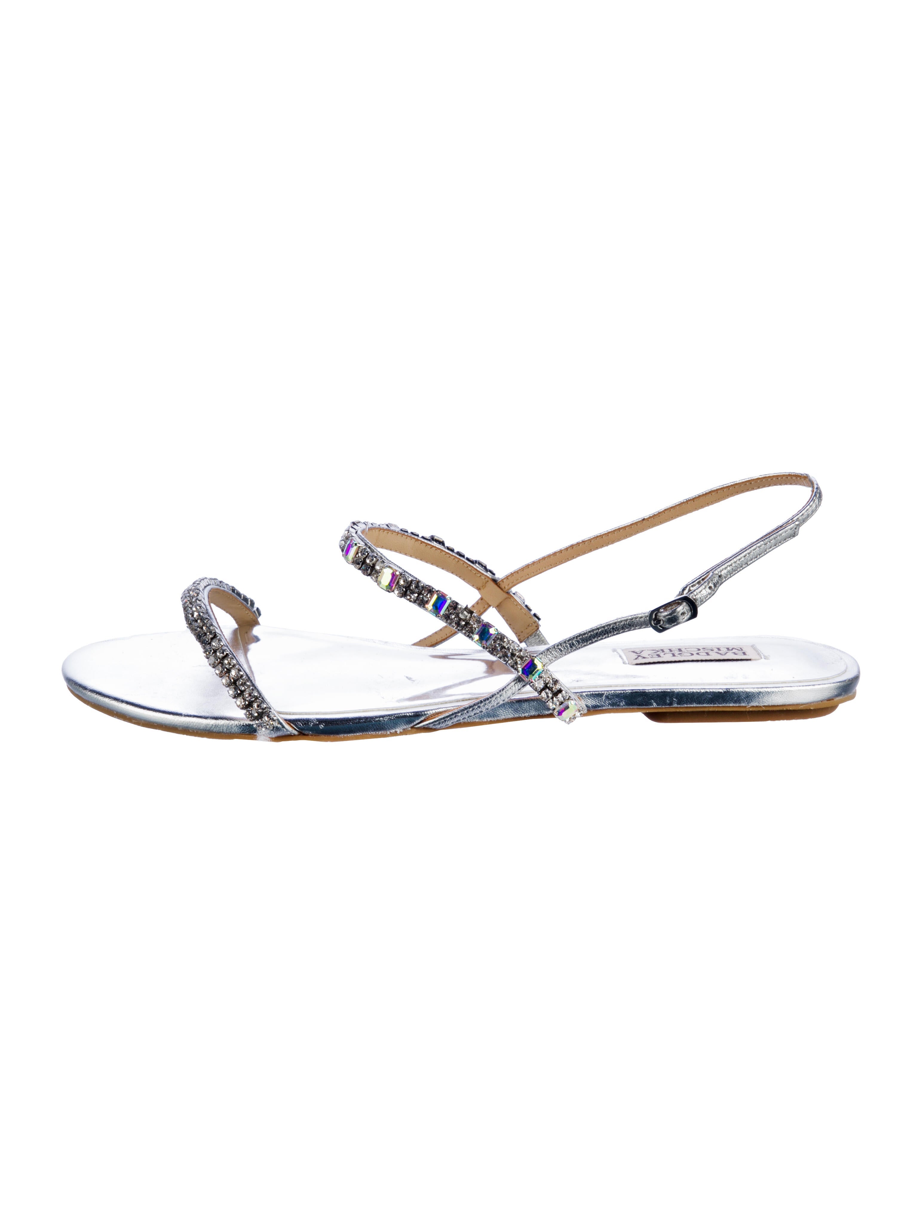 Badgley Mischka Leather Crystal Embellishments Slingback Sandals
