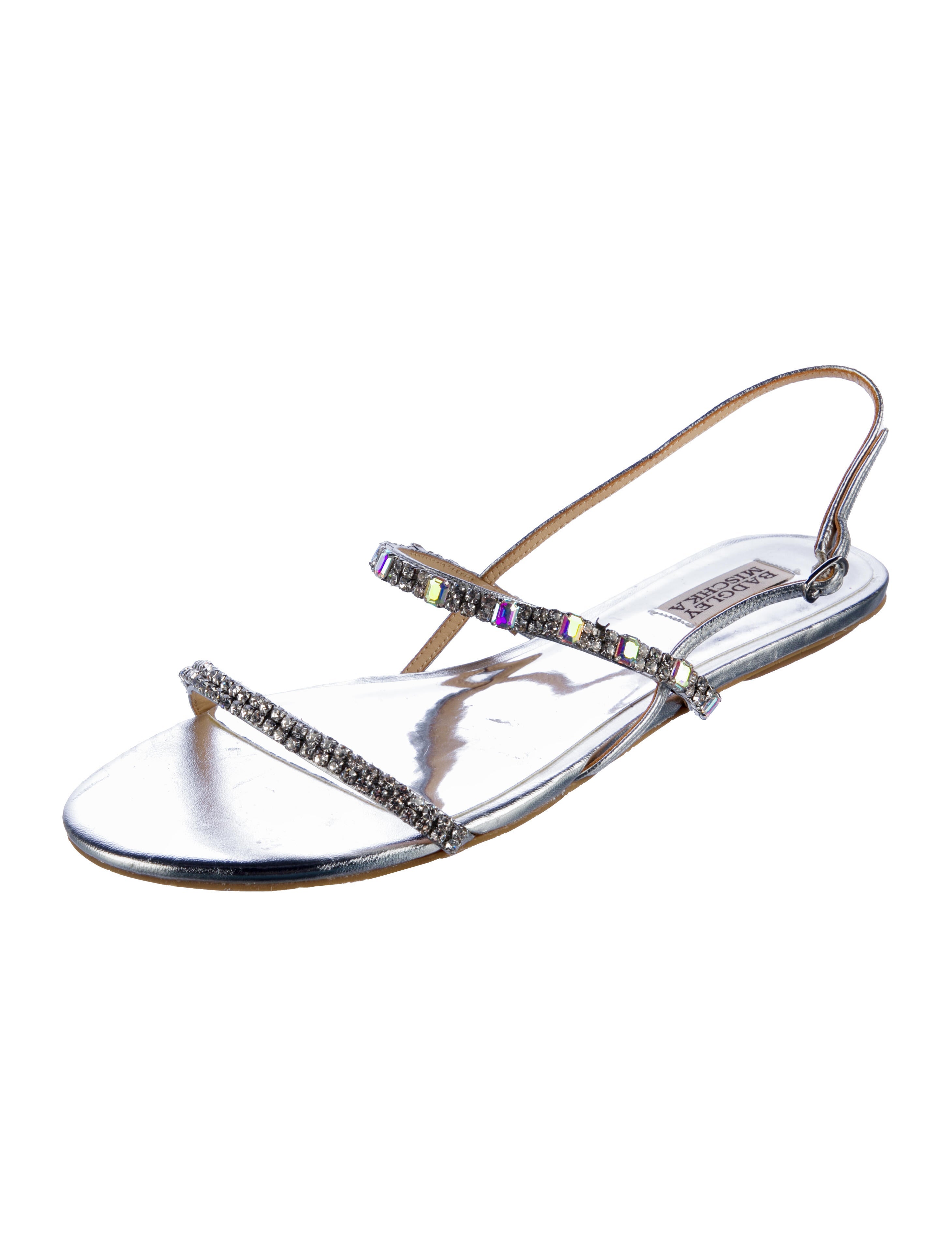 Badgley Mischka Leather Crystal Embellishments Slingback Sandals