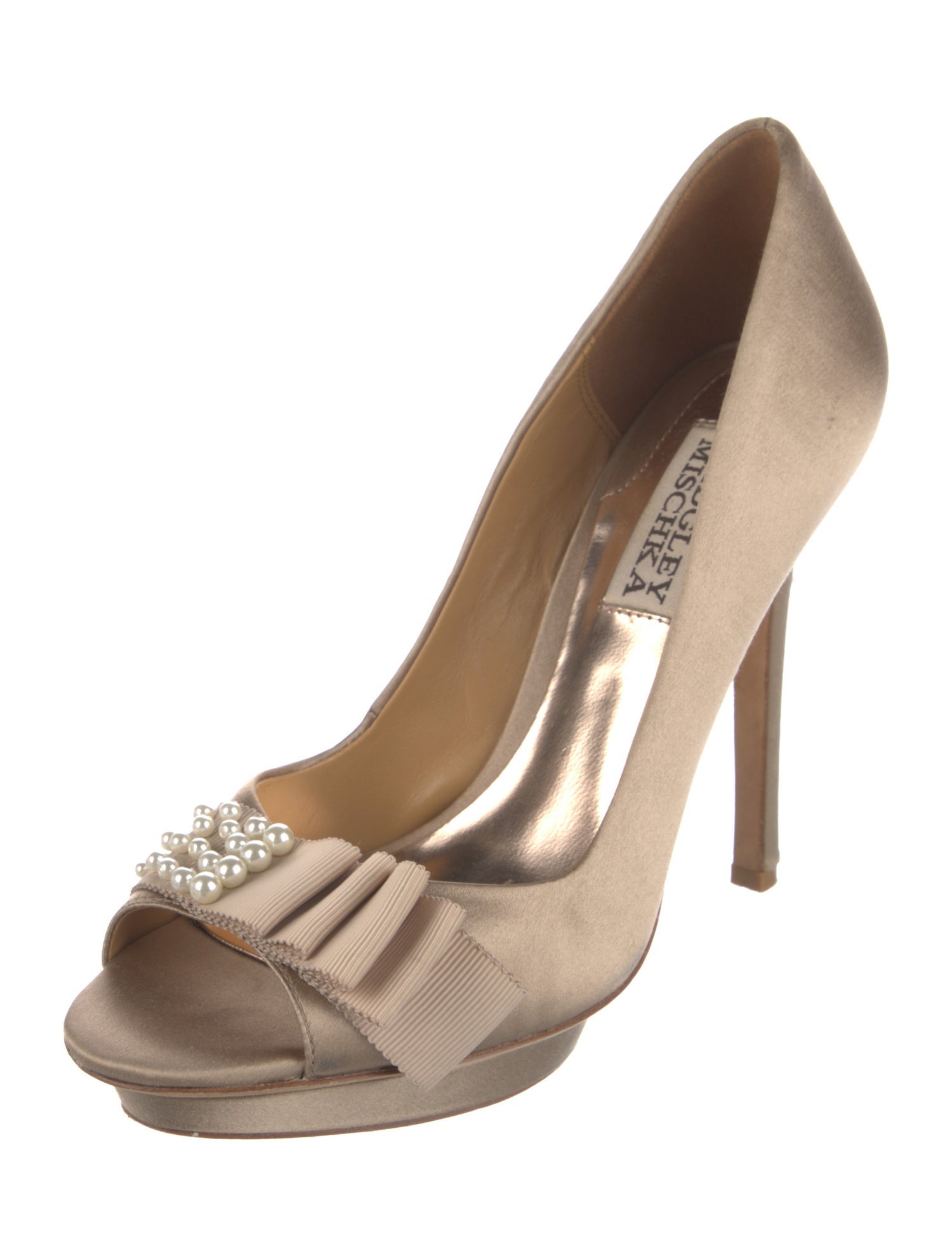 Badgley Mischka Satin Crystal Embellishments Pumps