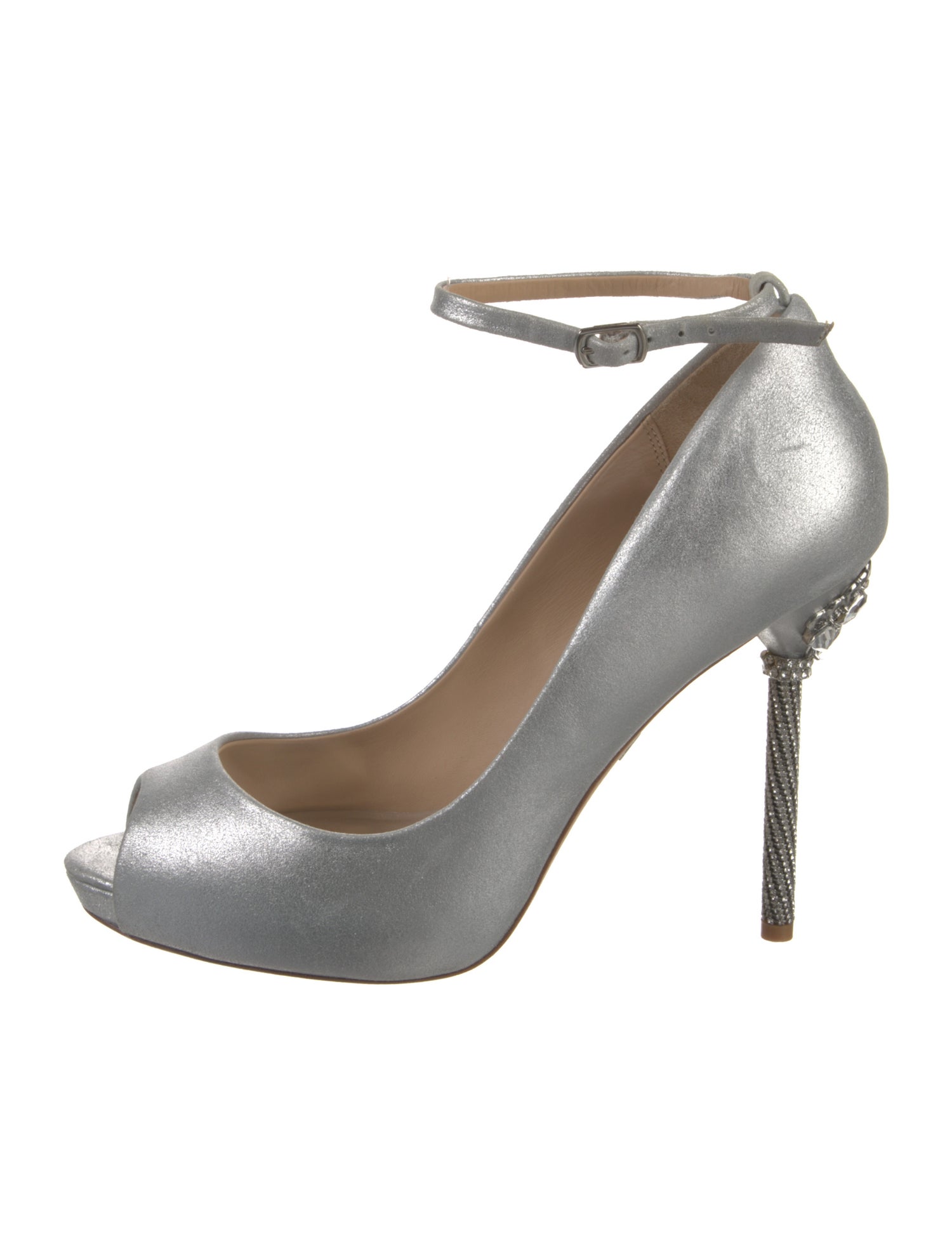 Badgley Mischka Leather Crystal Embellishments Pumps