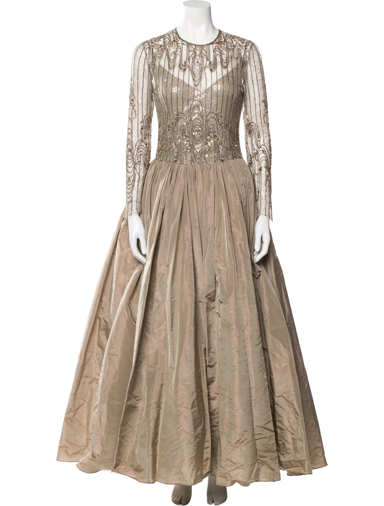 Badgley Mischka Crew Neck Long Dress