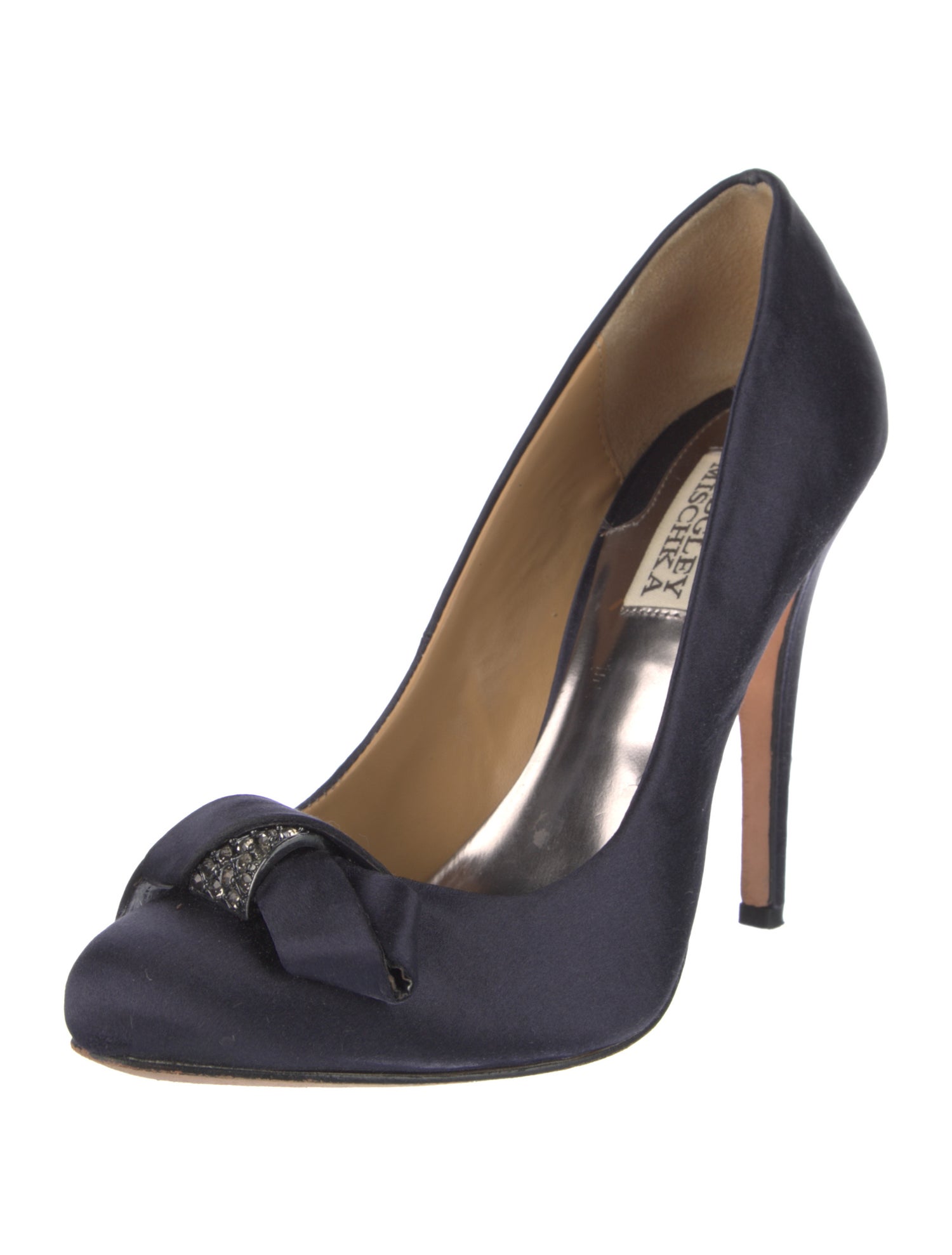 Badgley Mischka Satin Crystal Embellishments Pumps