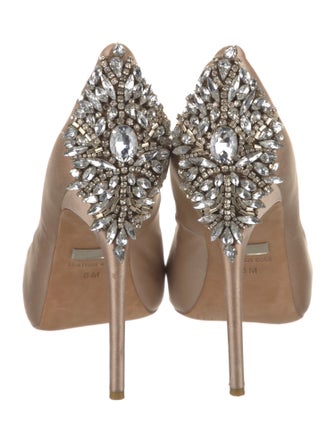 Badgley Mischka Satin Crystal Embellishments Pumps