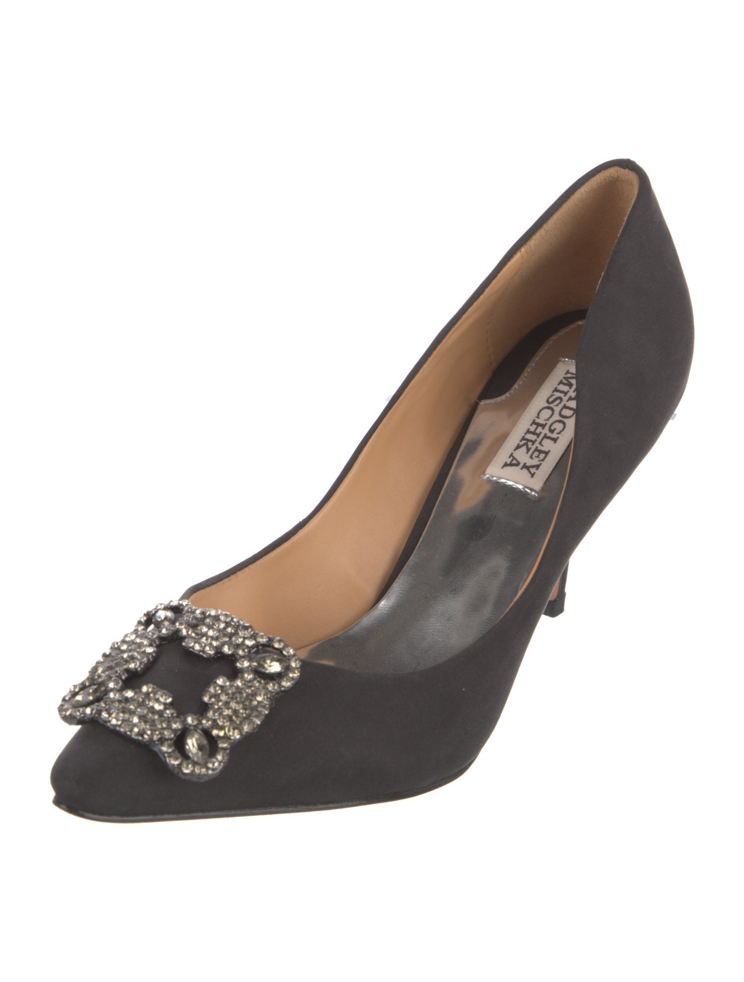 Badgley Mischka Satin Crystal Embellishments Pumps