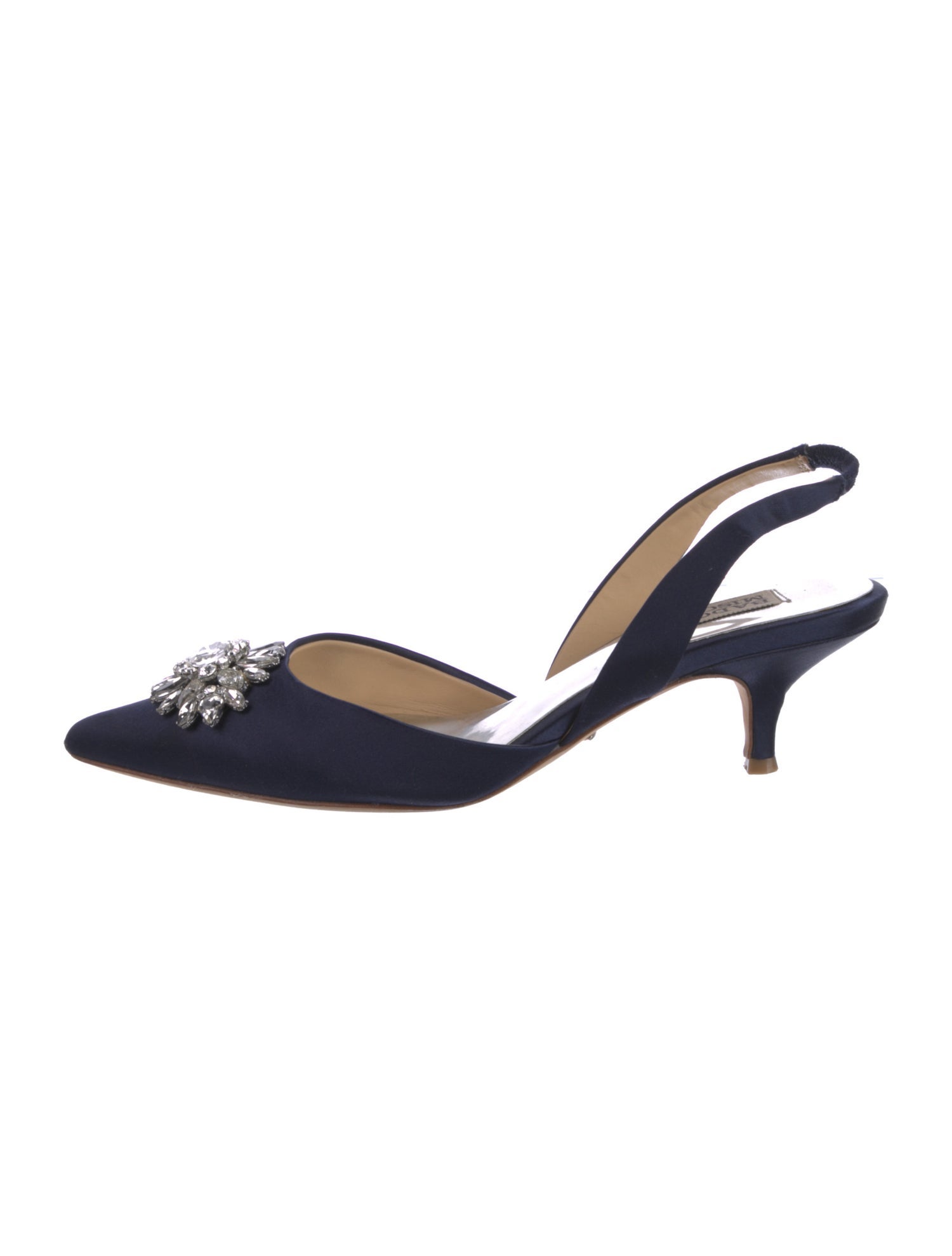 Badgley Mischka Satin Crystal Embellishments Slingback Pumps