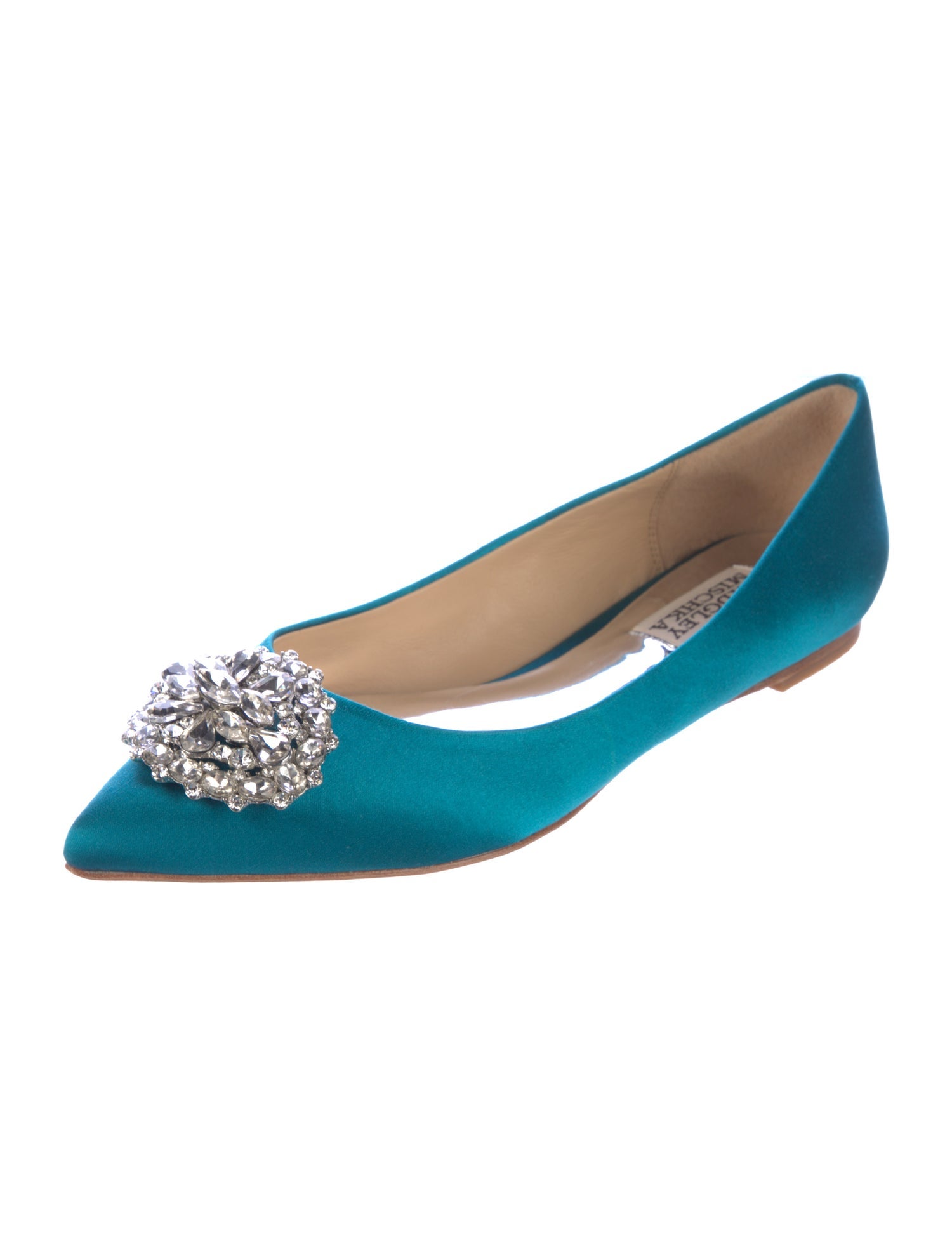 Badgley Mischka Satin Crystal Embellishments Flats