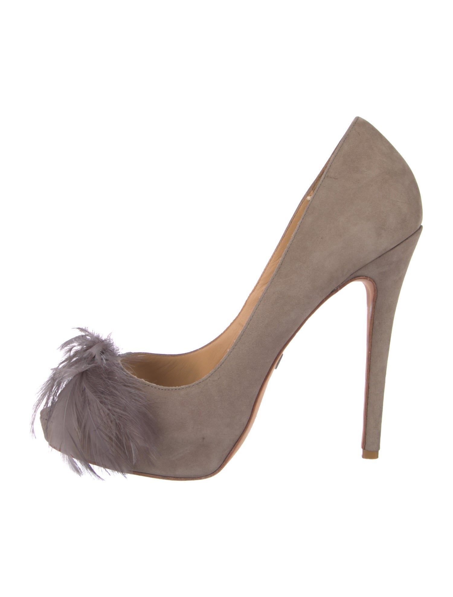 Badgley Mischka Suede Feather Trim Pumps