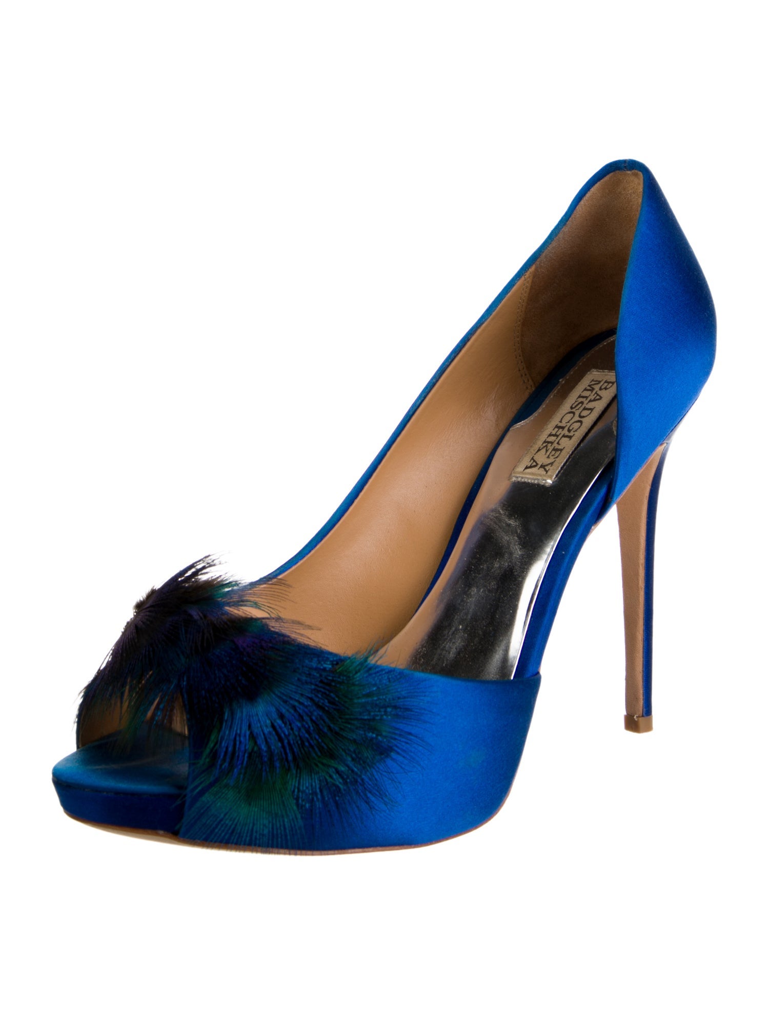 Badgley Mischka Satin Feather Trim Pumps