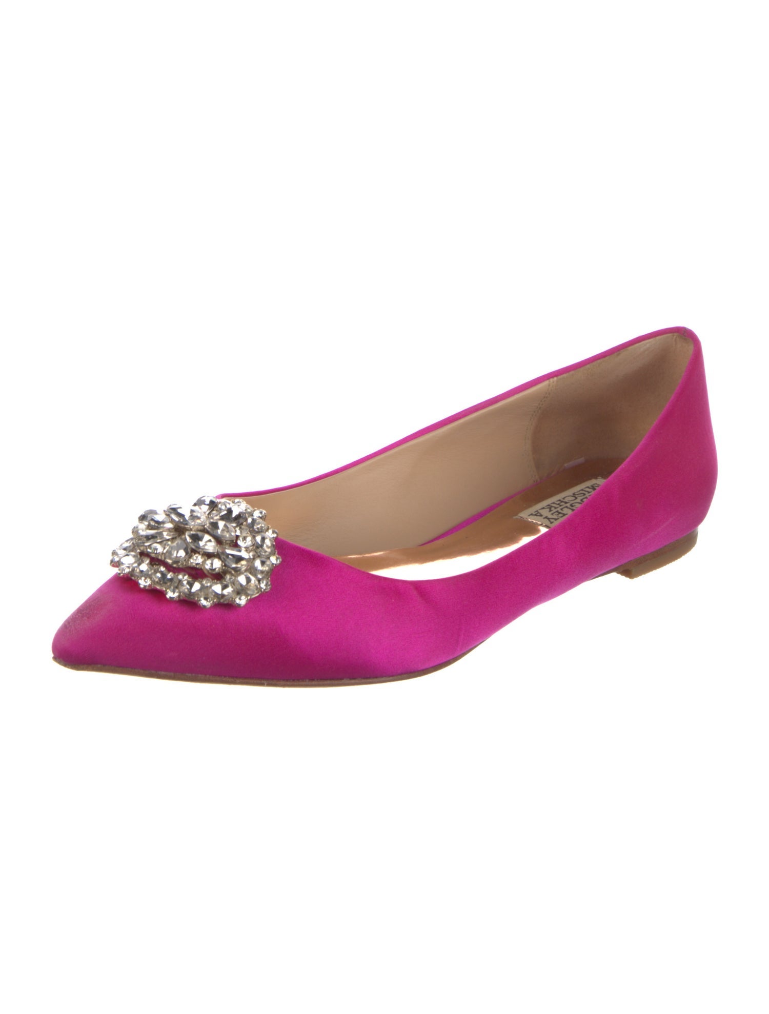 Badgley Mischka Satin Crystal Embellishments Ballet Flats