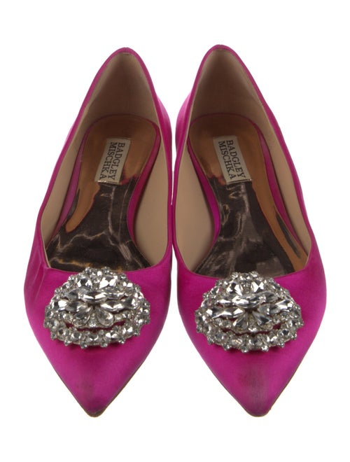 Badgley Mischka Satin Crystal Embellishments Ballet Flats
