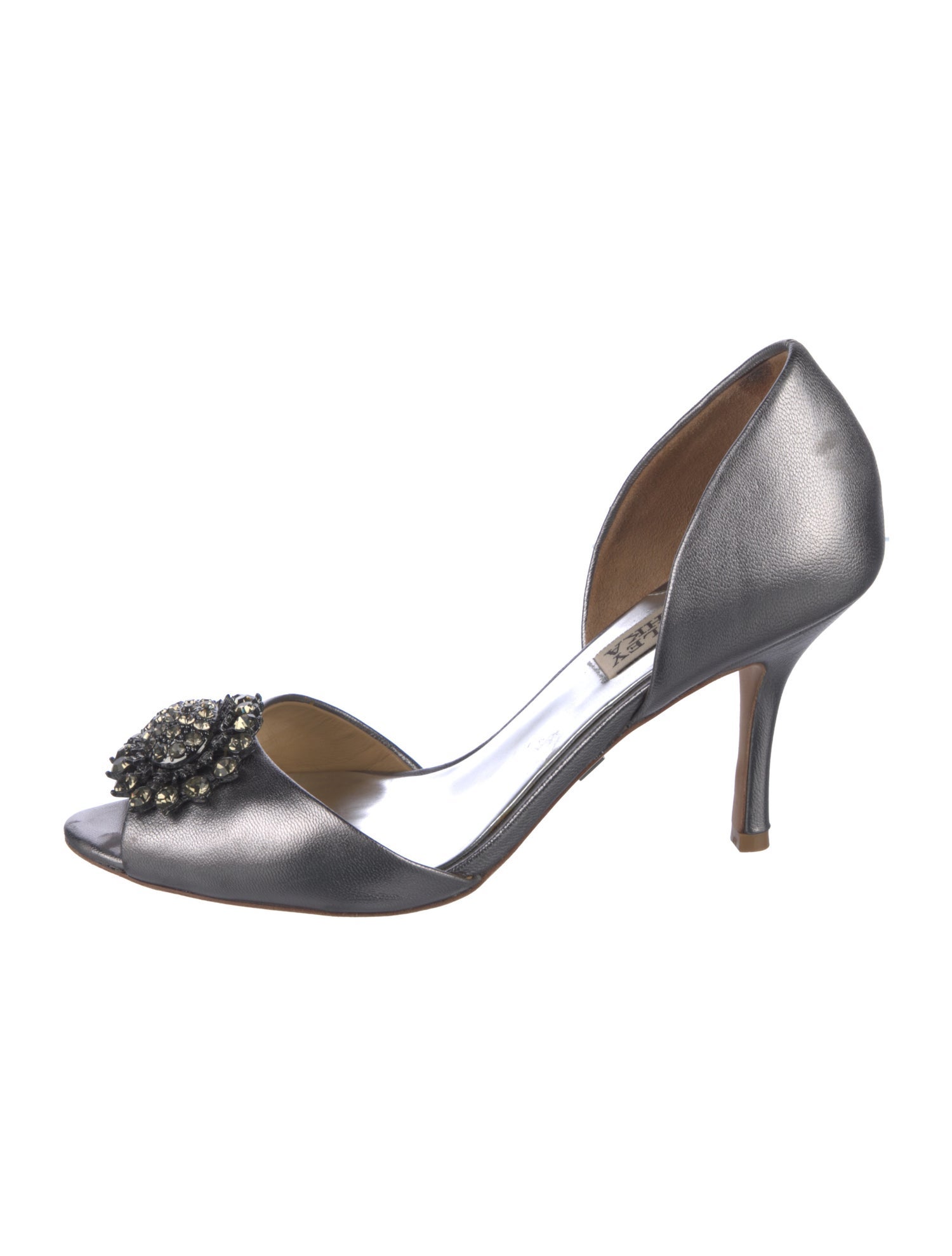 Badgley Mischka Leather Crystal Embellishments D'Orsay Pumps